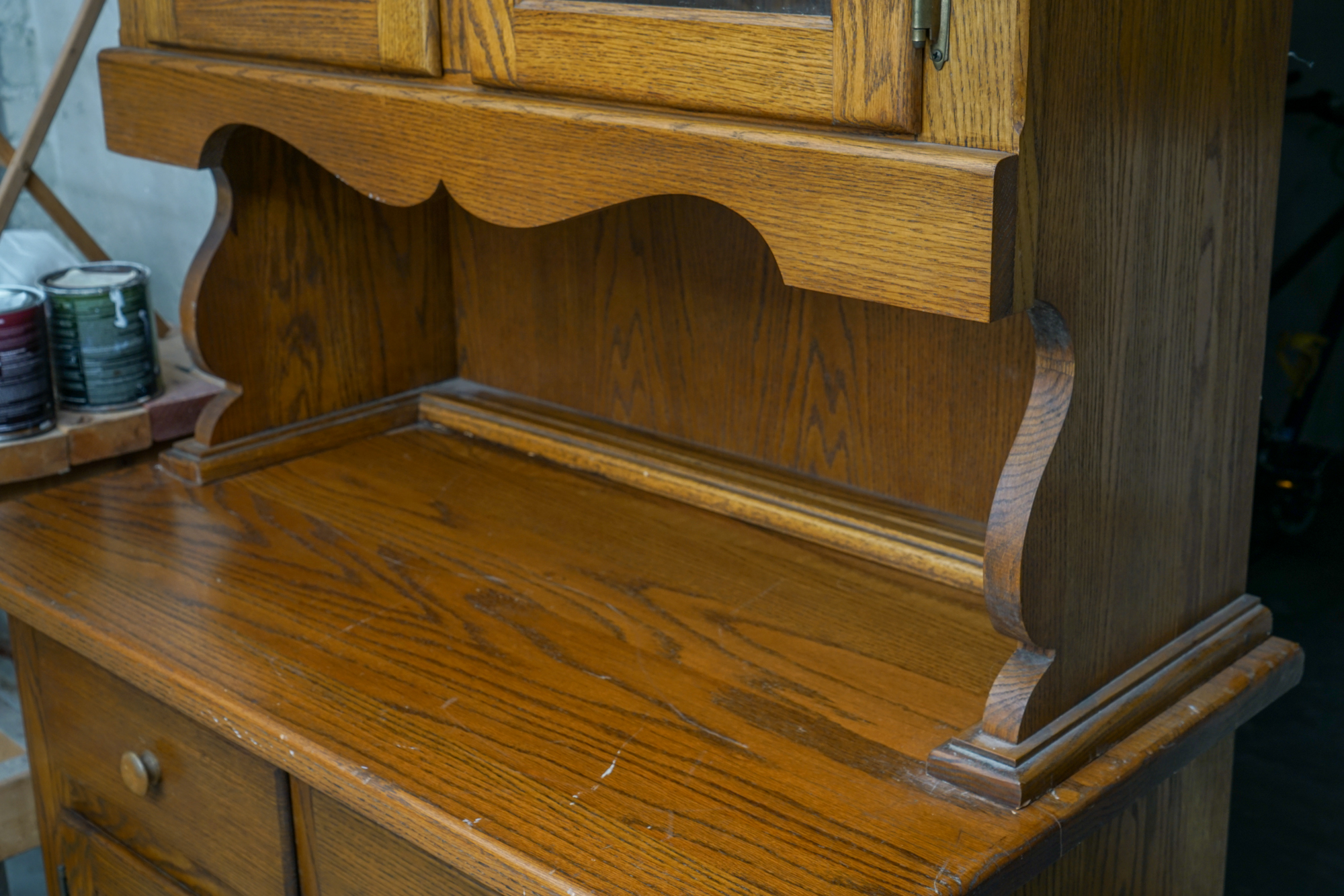 Oak Step-Back Hutch and Cabinet