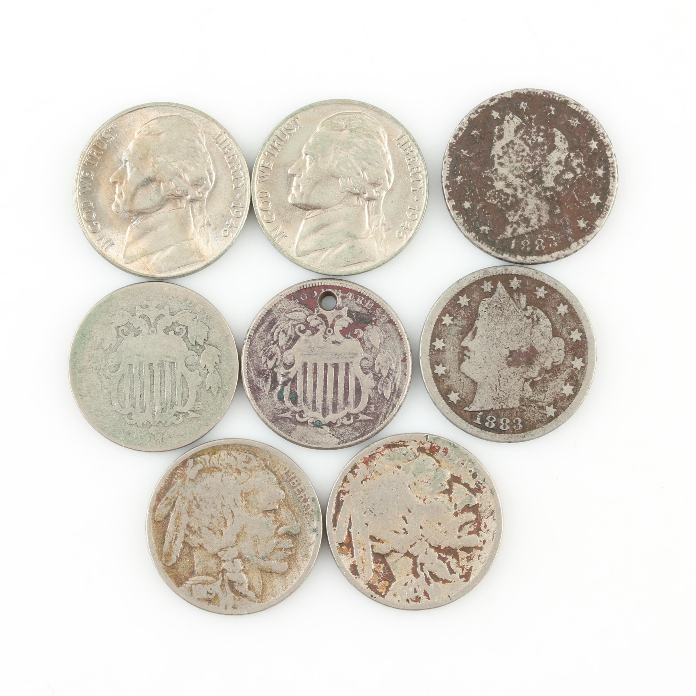 Group of Eight Various Antique and Vintage U.S. Nickels