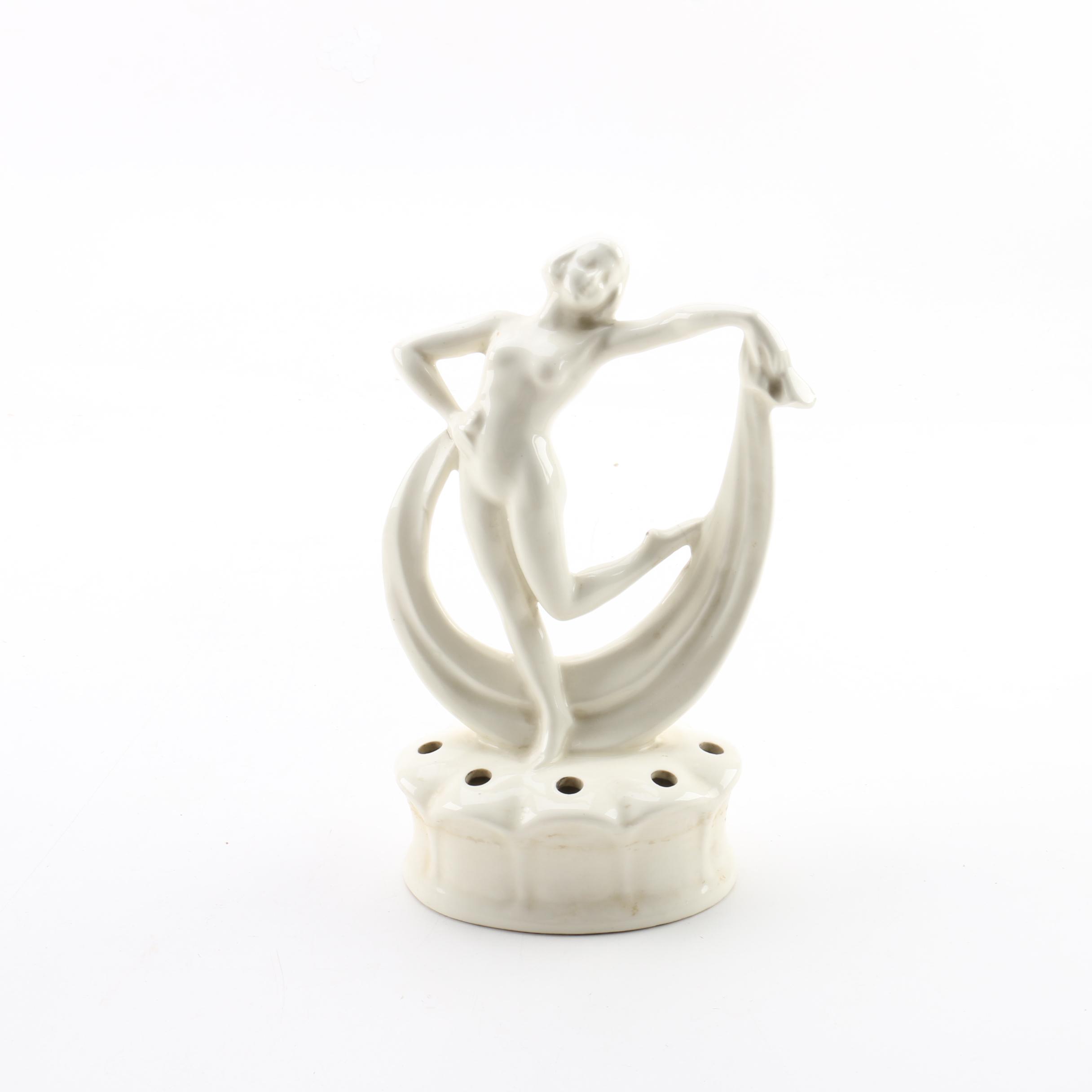 Vintage German Art Deco Figural Floral Frog