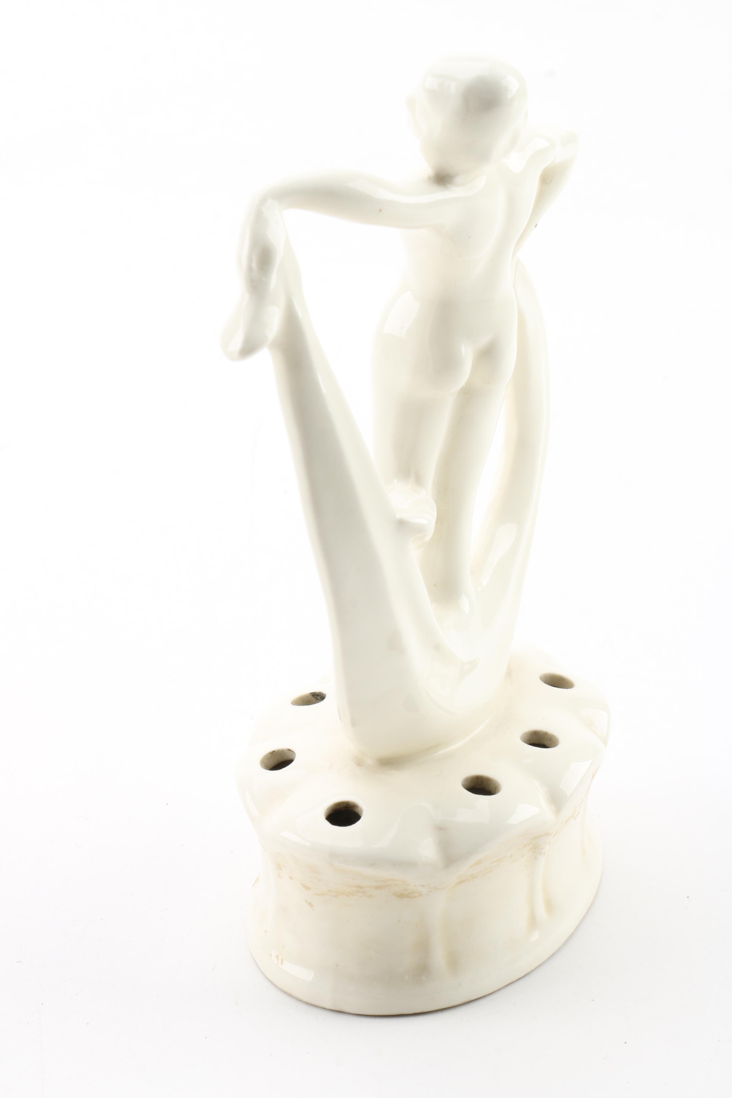 Vintage German Art Deco Figural Floral Frog