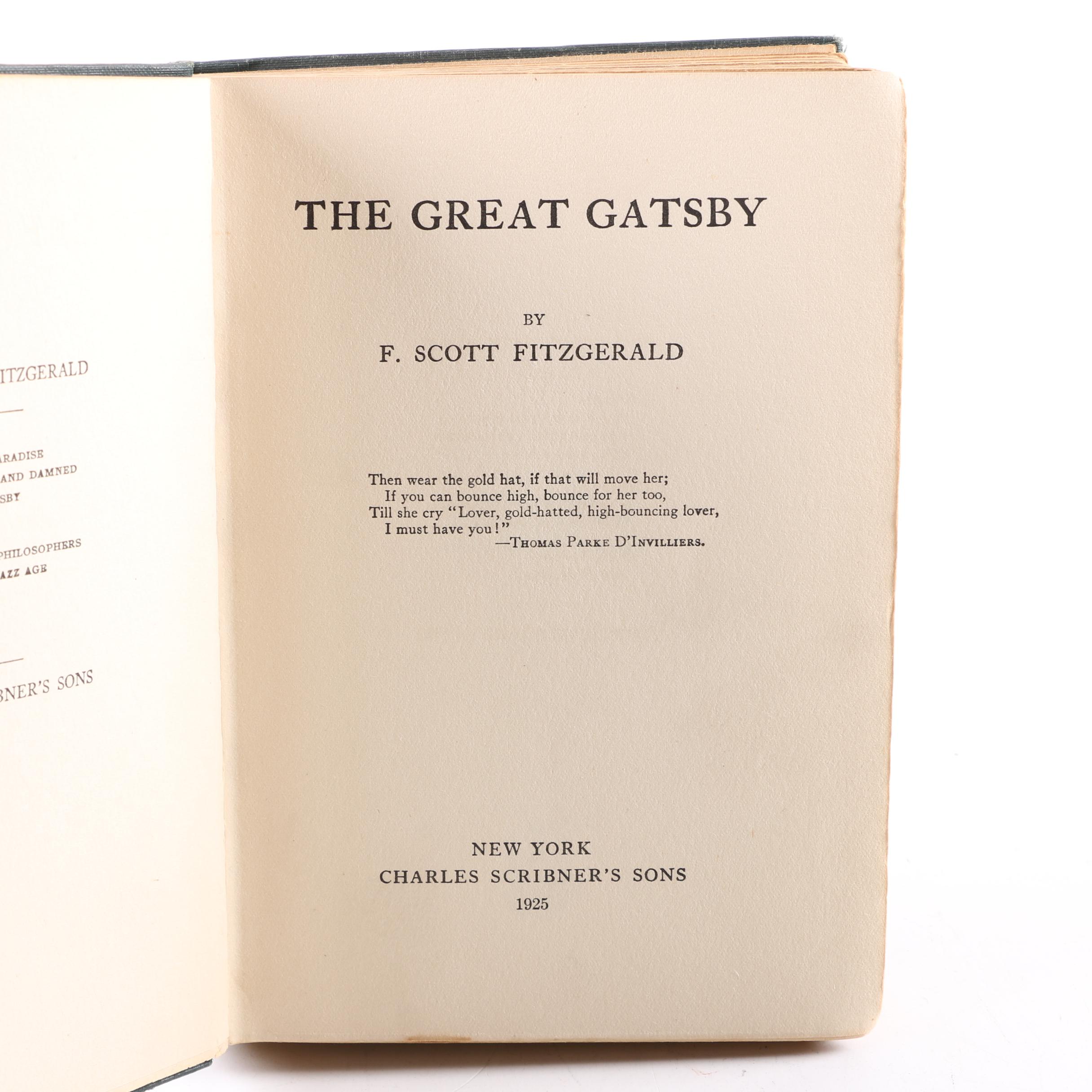 1925 First Edition "The Great Gatsby" by F. Scott Fitzgerald