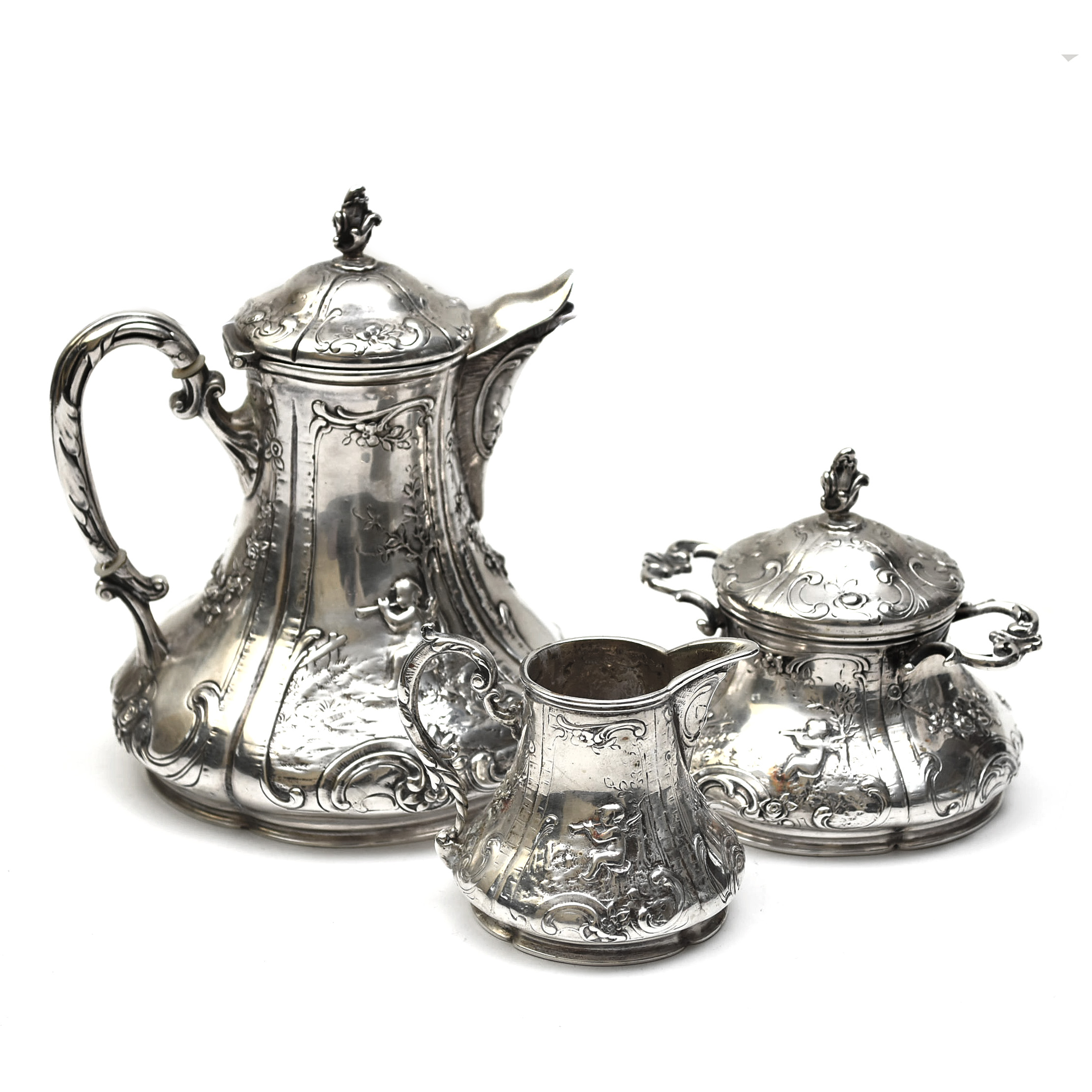 Circa 1880 Hanau, Germany 800 Silver Tea Set