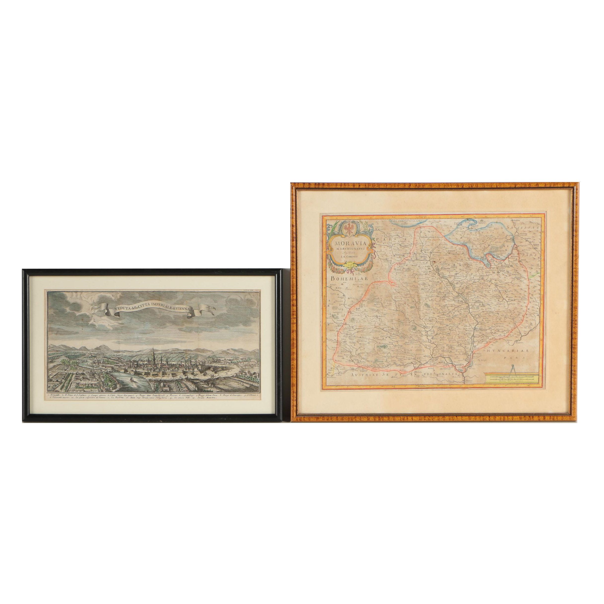 Engravings Including Map of Moravia and "Veduta della Città Imperiale di Vienna"