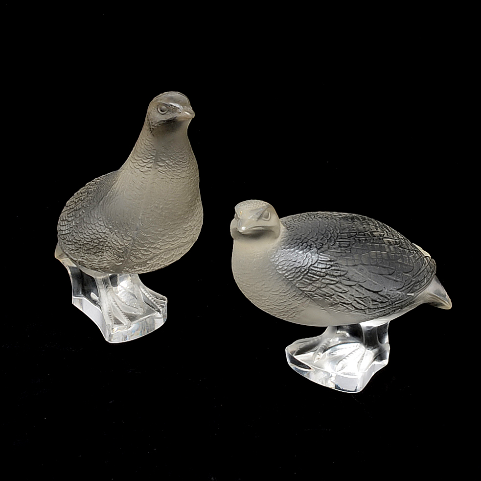 Lalique Art Glass Quail Sculptures