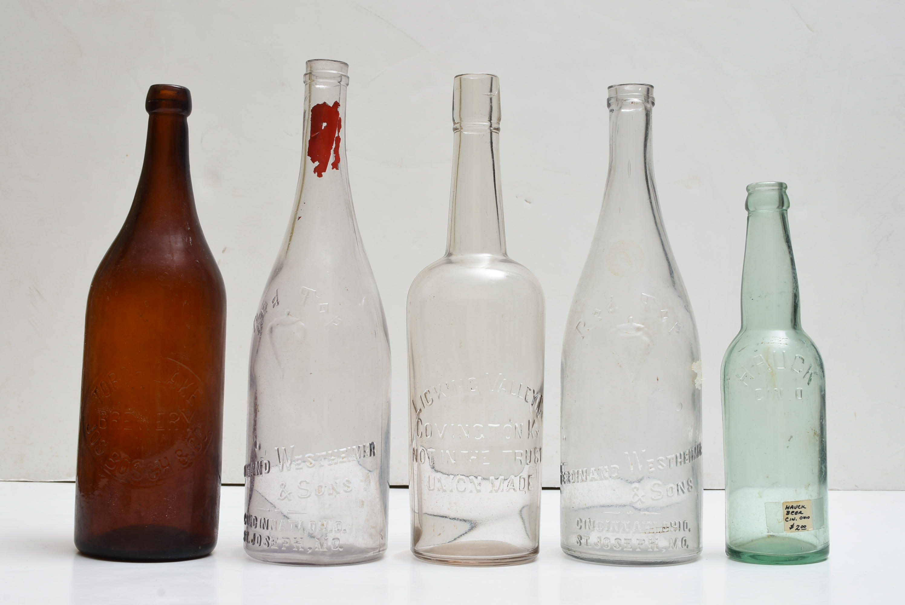 Circa 1880s Hand Blown Beer and Whiskey Bottles From Cincinnati Area