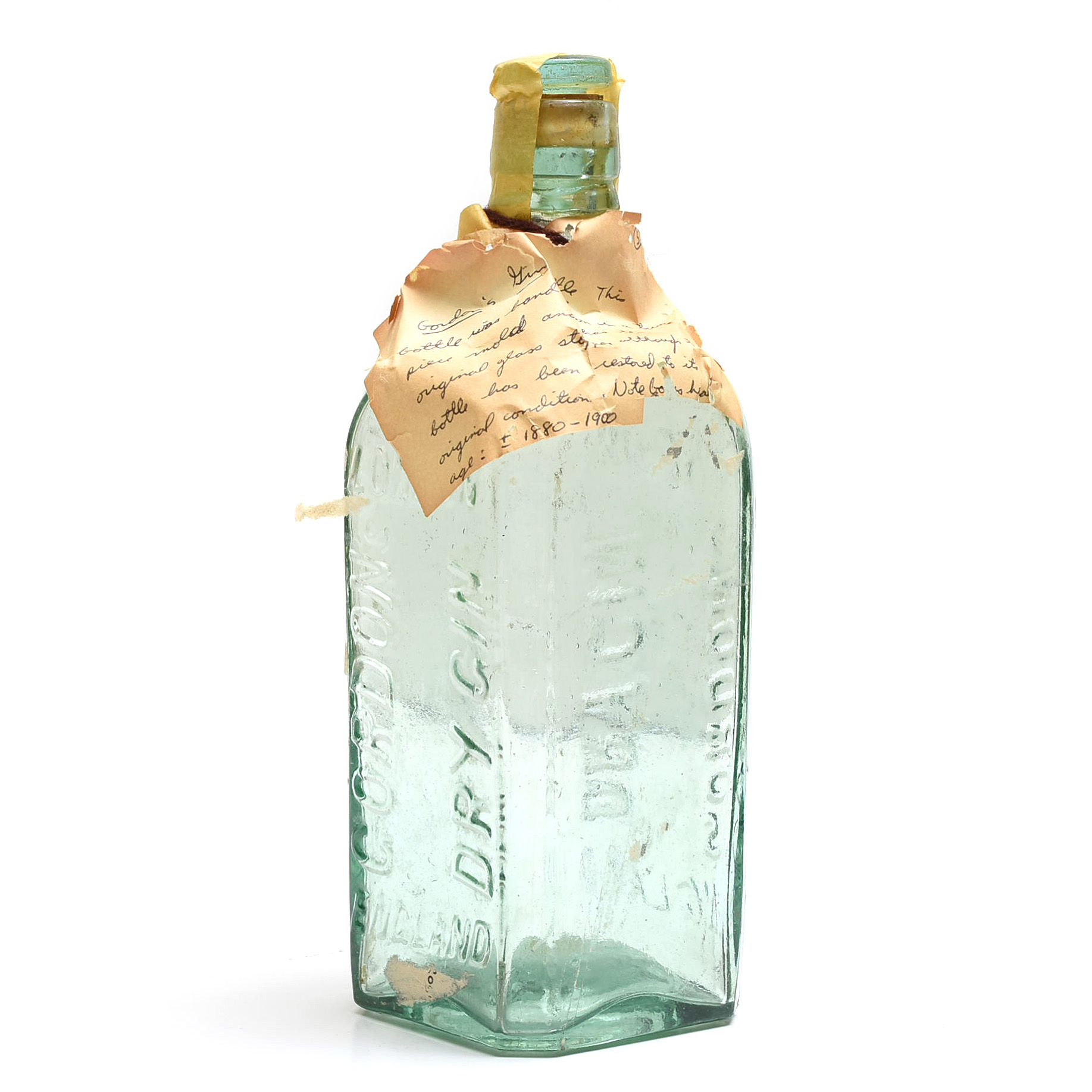 Circa 1900 Hand Blown Two Piece Mold English Gin Bottle with Original Stopper