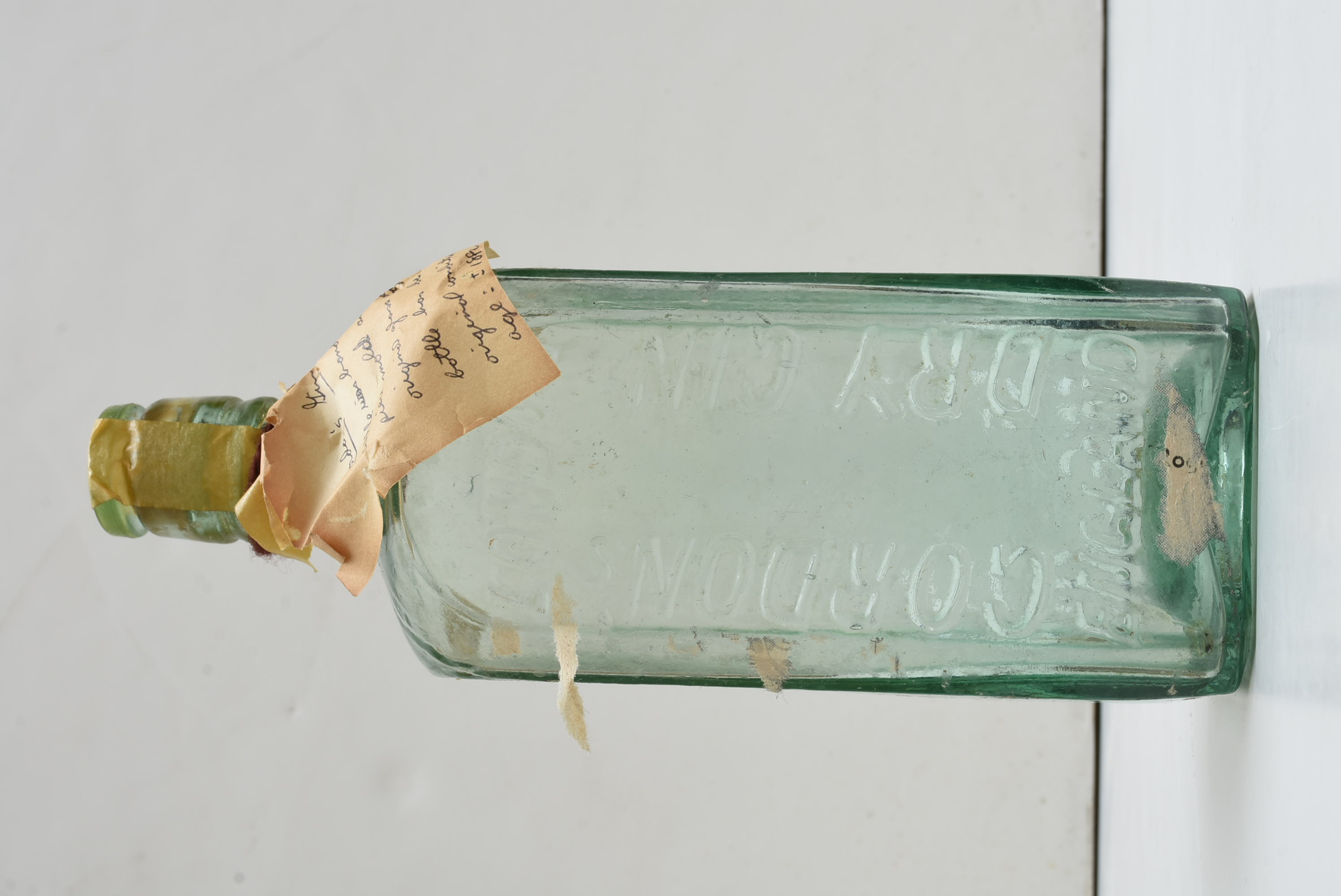 Circa 1900 Hand Blown Two Piece Mold English Gin Bottle with Original Stopper