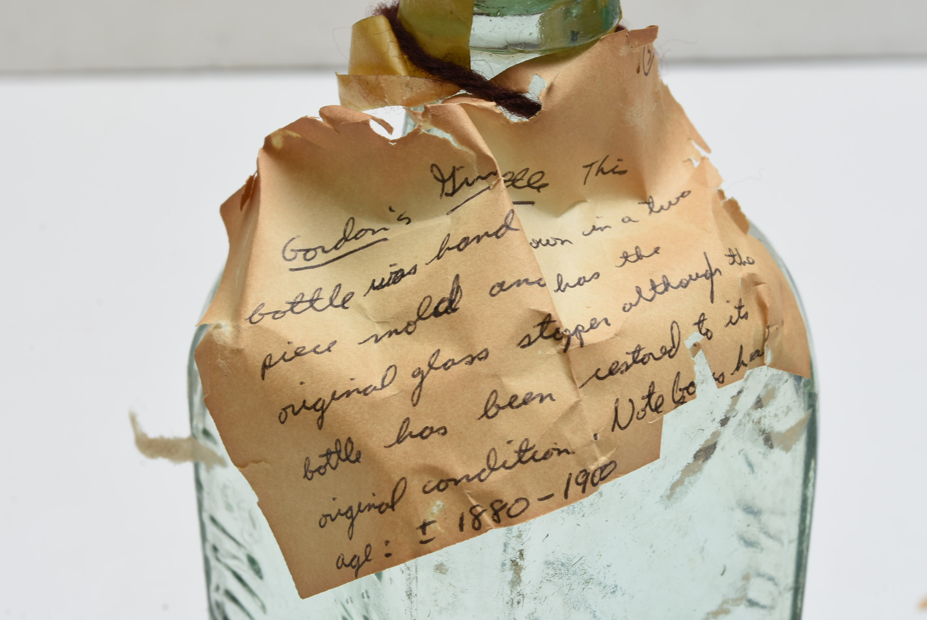 Circa 1900 Hand Blown Two Piece Mold English Gin Bottle with Original Stopper