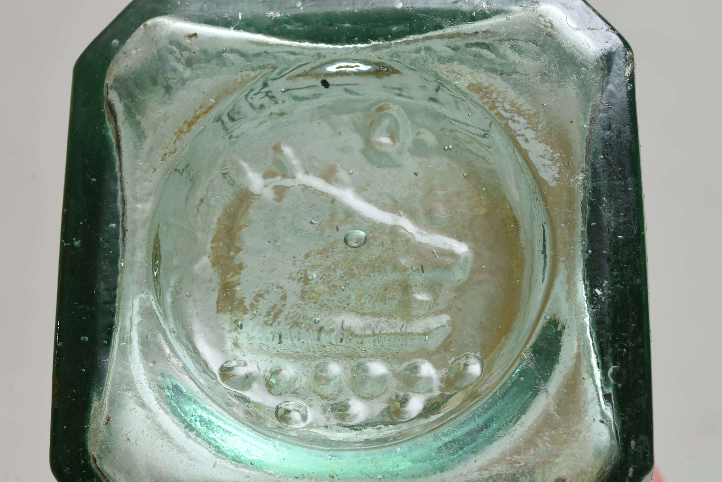 Circa 1900 Hand Blown Two Piece Mold English Gin Bottle with Original Stopper