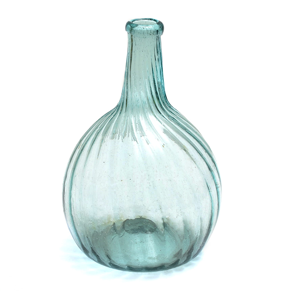 Antique Midwestern Hand Blown Swirled Aqua Glass Bottle