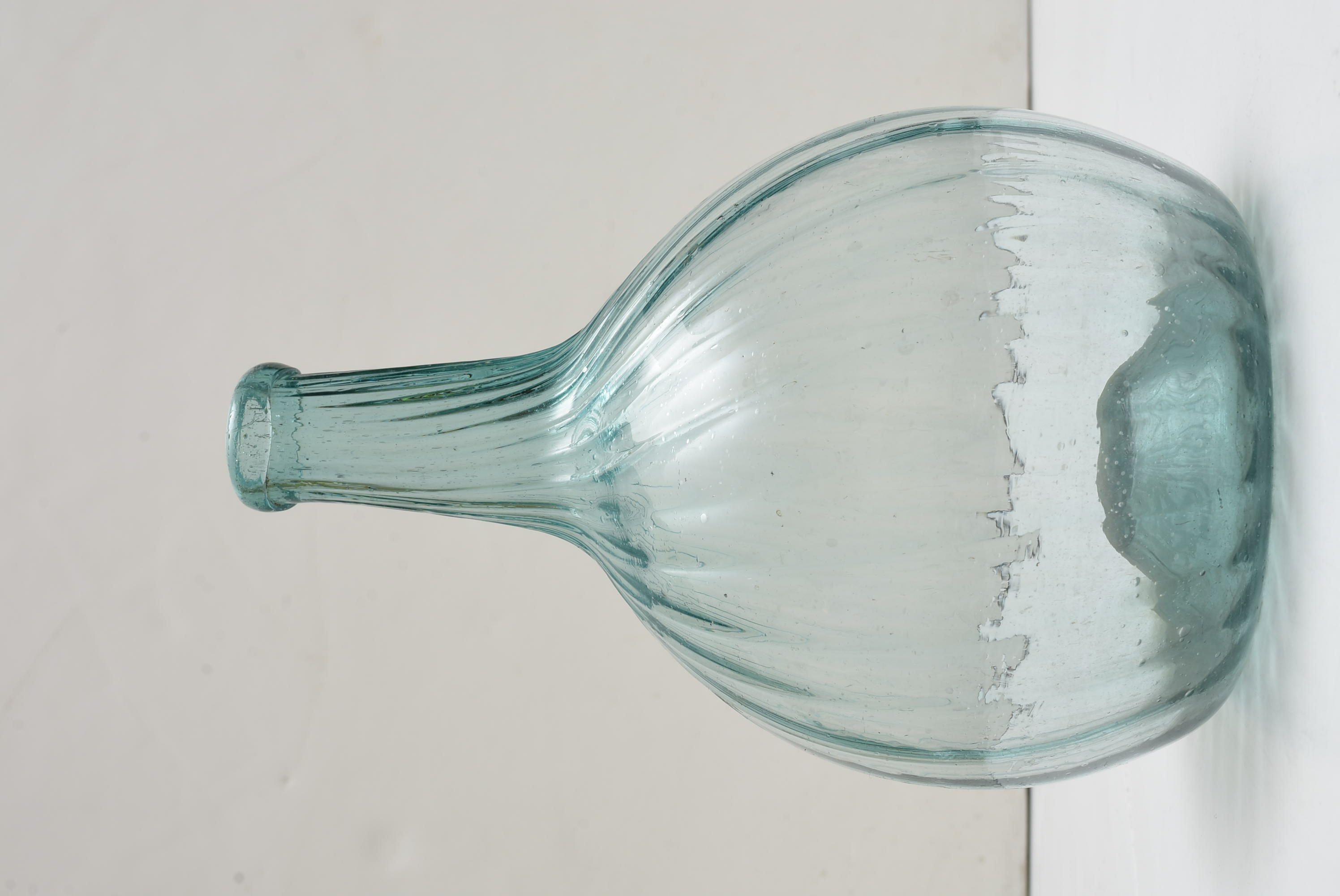 Antique Midwestern Hand Blown Swirled Aqua Glass Bottle