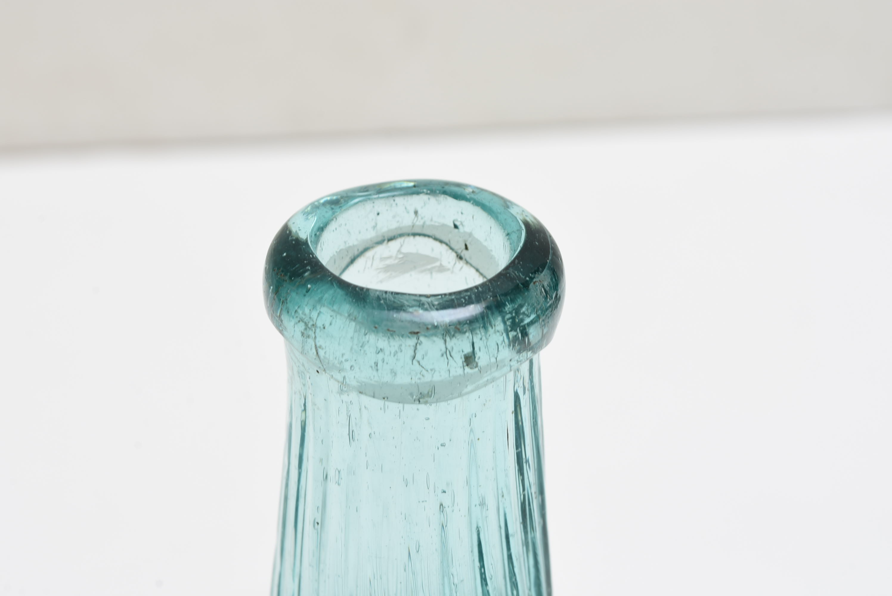 Antique Midwestern Hand Blown Swirled Aqua Glass Bottle