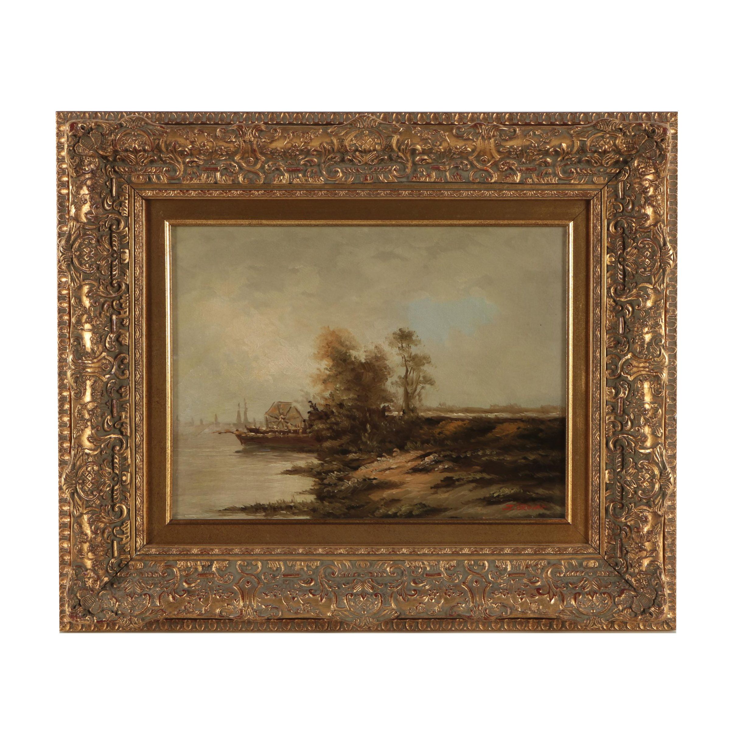 J. Brown Oil Painting of a River