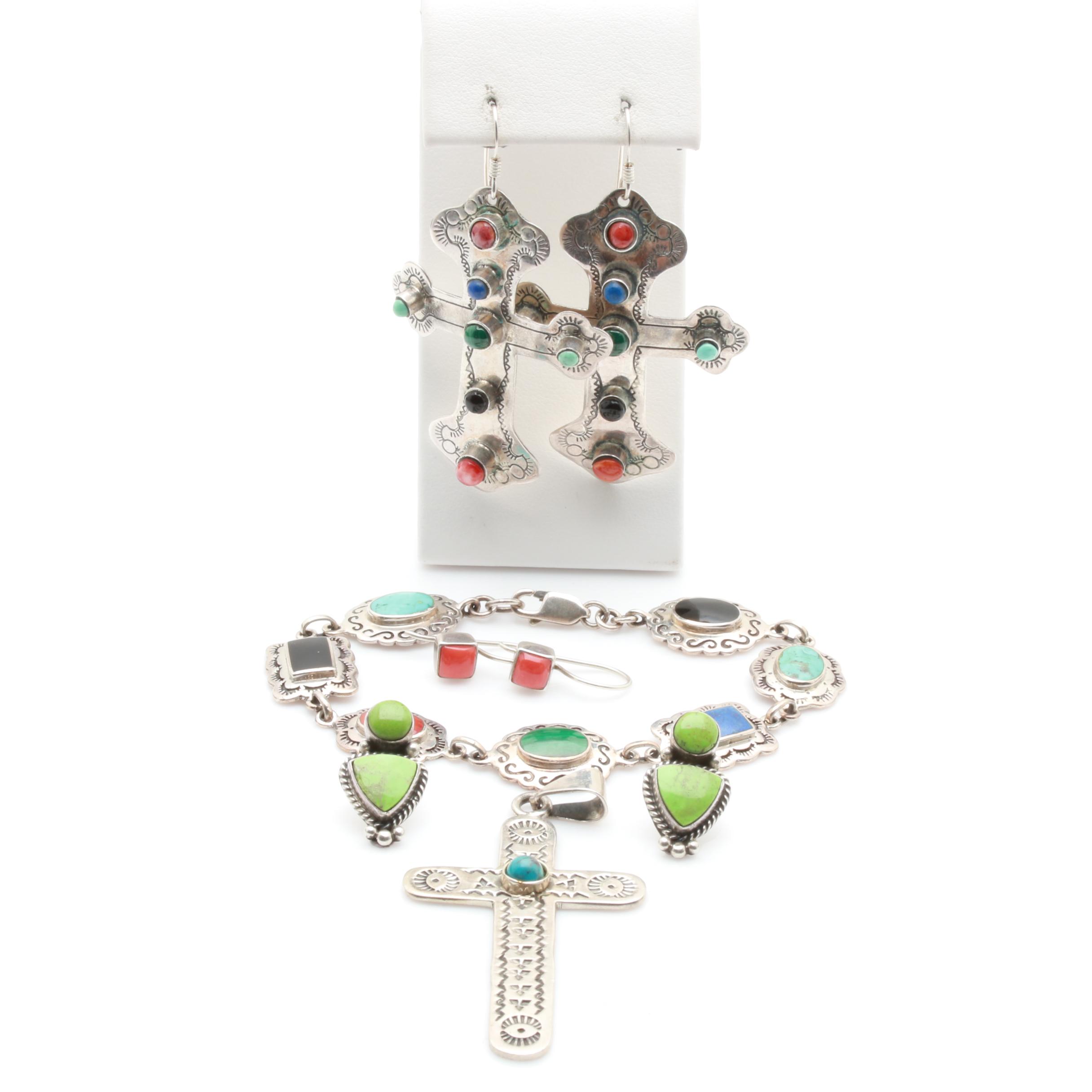 Sterling Silver Coral, Malachite, Lapis Lazuli and Turquoise Jewelry