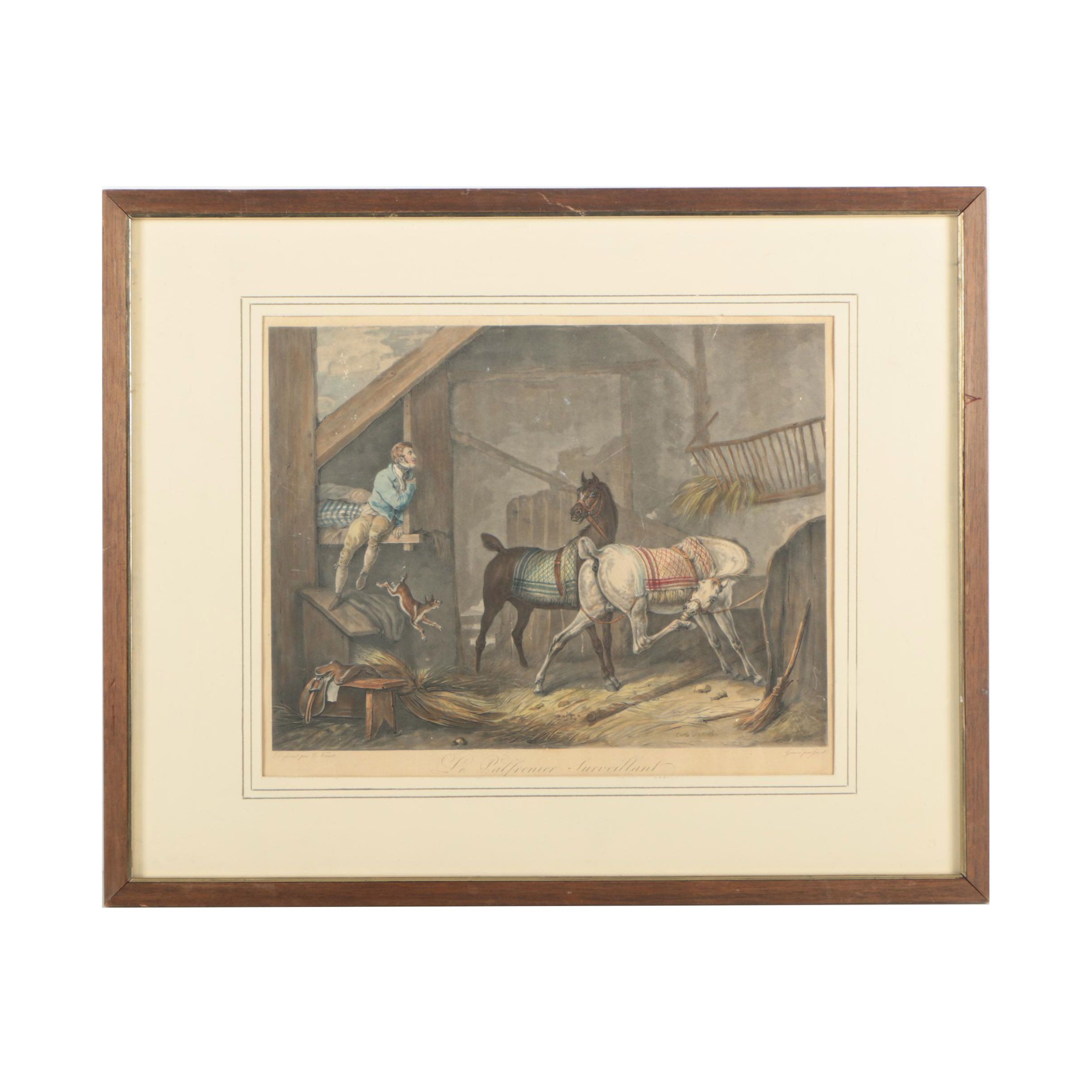 Color Engraving After Carle Vernet "Le Palefrenier Surveillant"