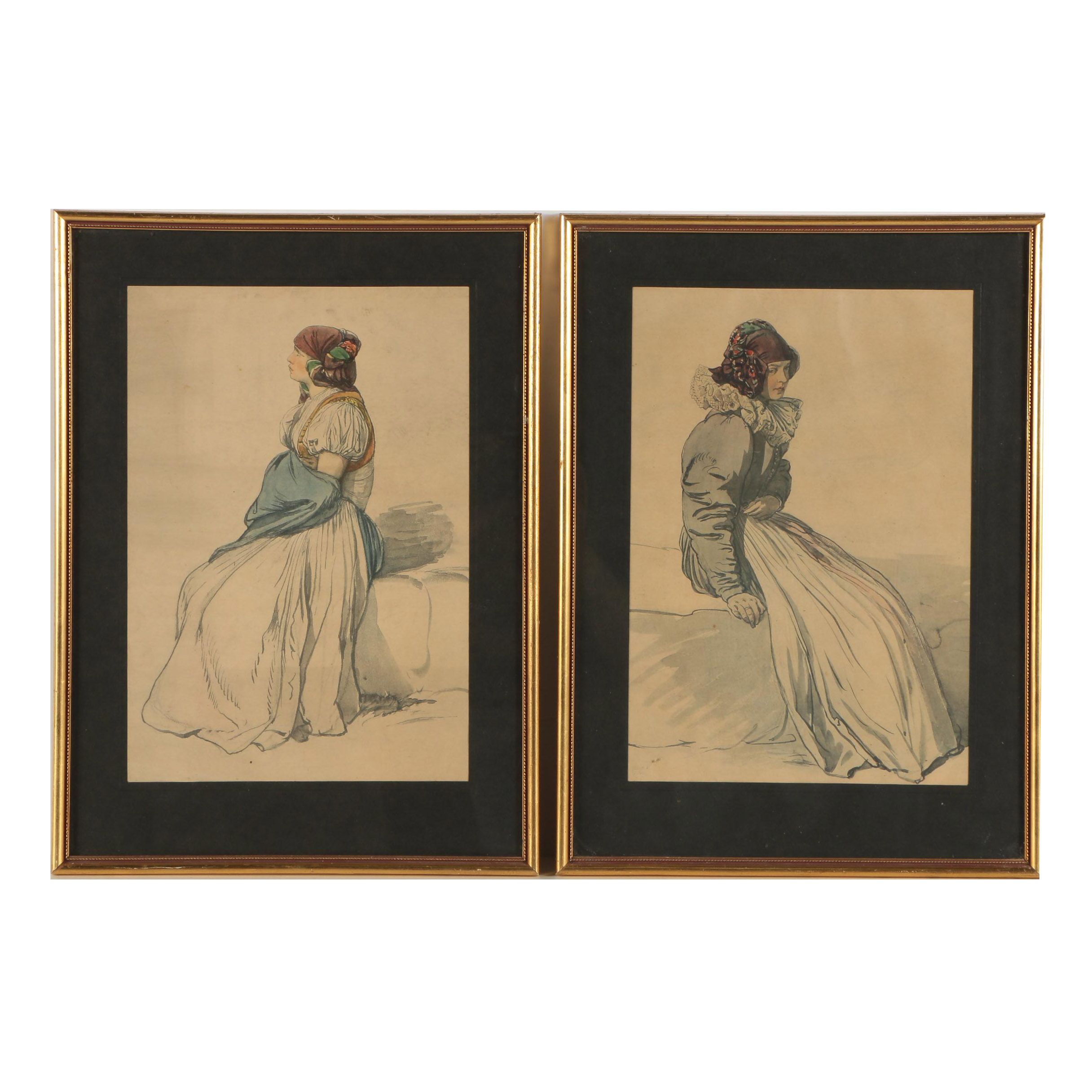 Collotype Portraits After Josef Mánes of Women in Czech Attire