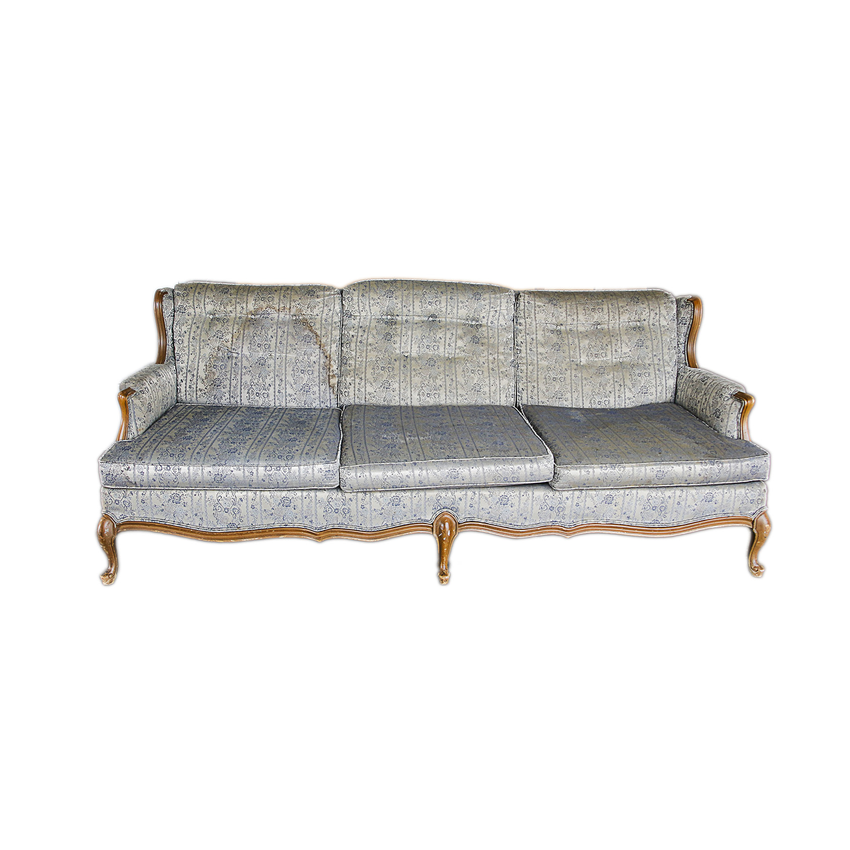 White and Blue Floral Upholstered Louis XV Style Sofa