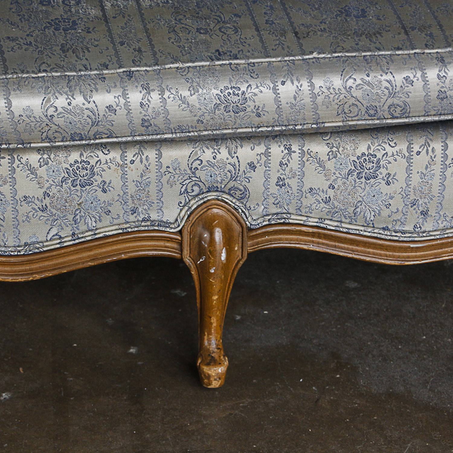 White and Blue Floral Upholstered Louis XV Style Sofa