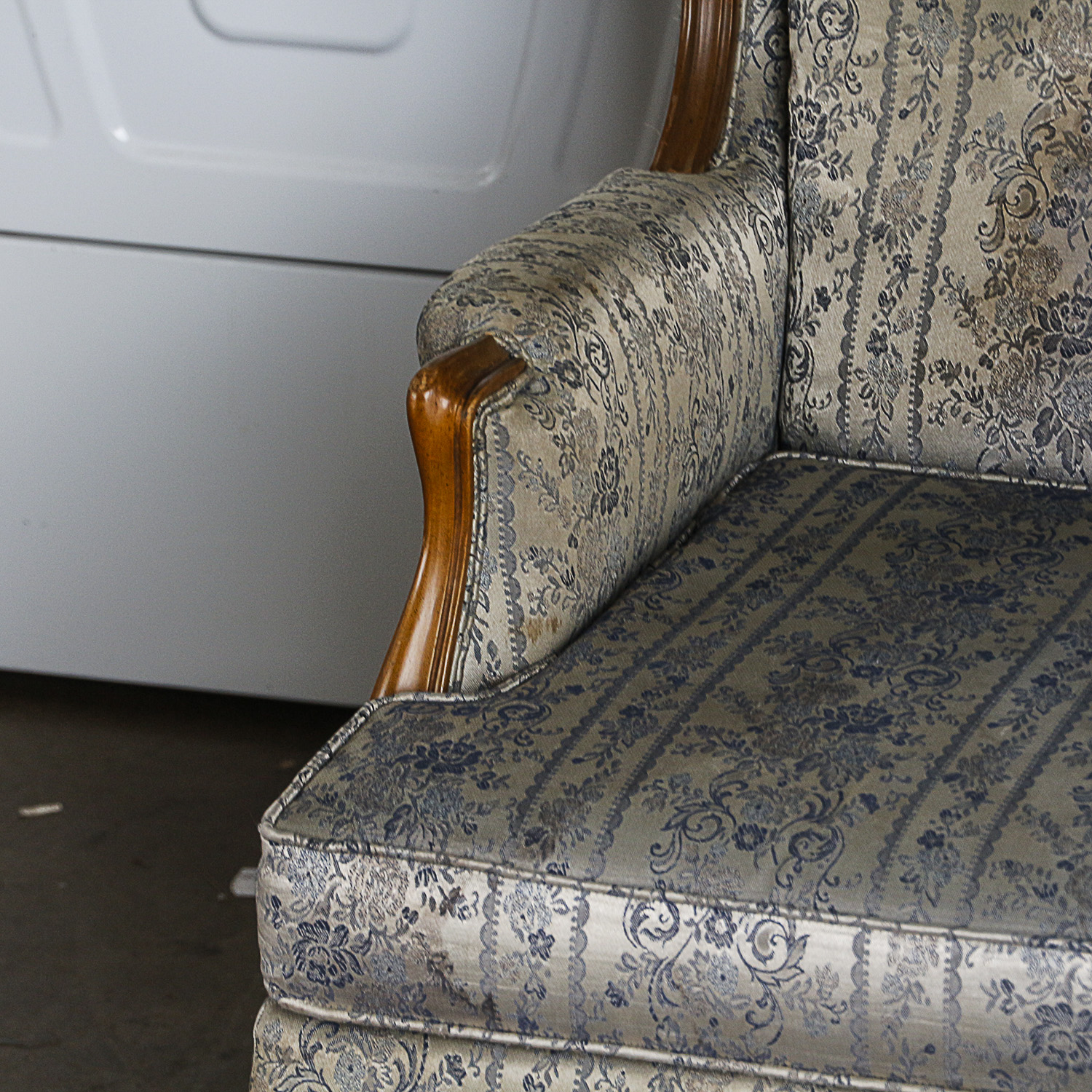 White and Blue Floral Upholstered Louis XV Style Sofa