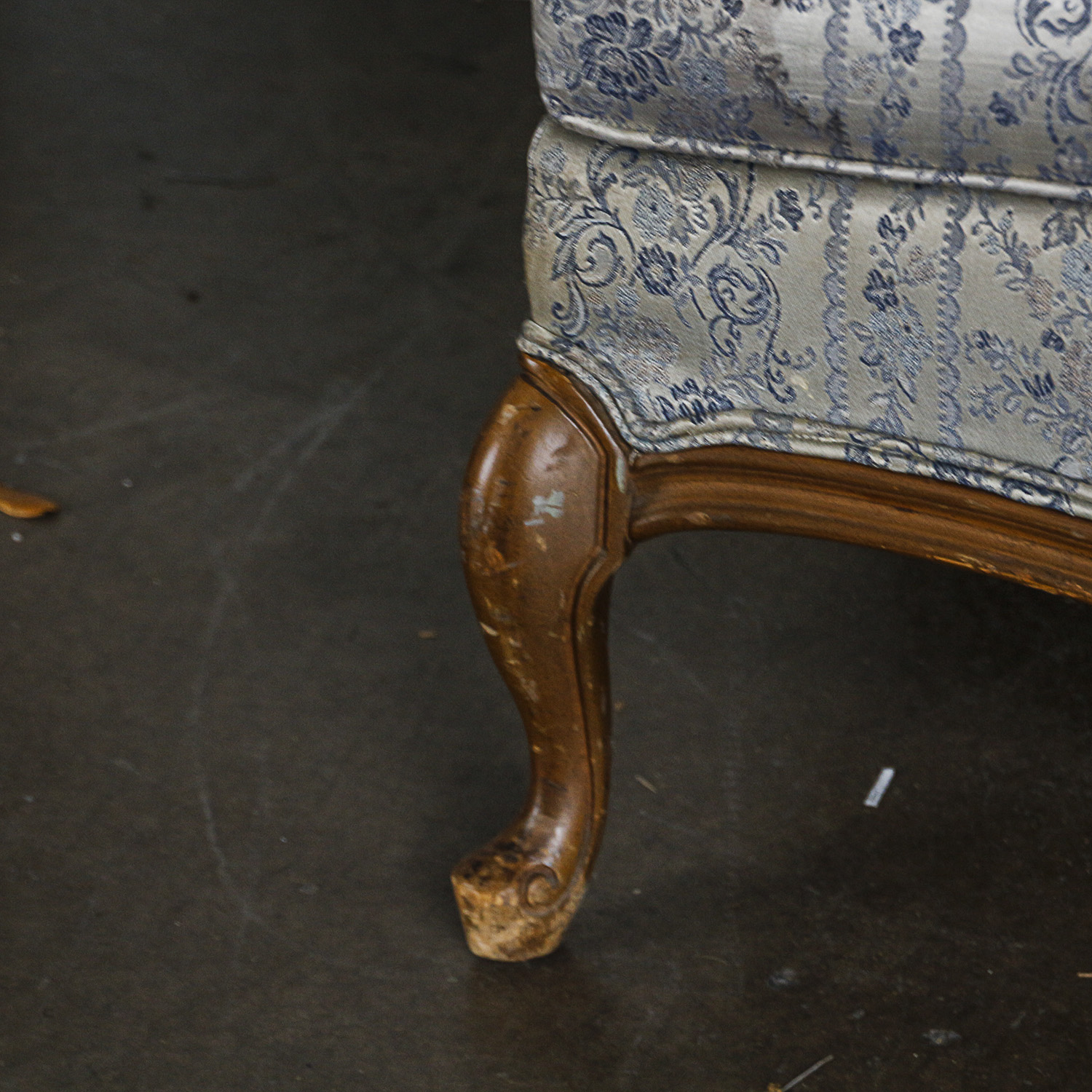 White and Blue Floral Upholstered Louis XV Style Sofa