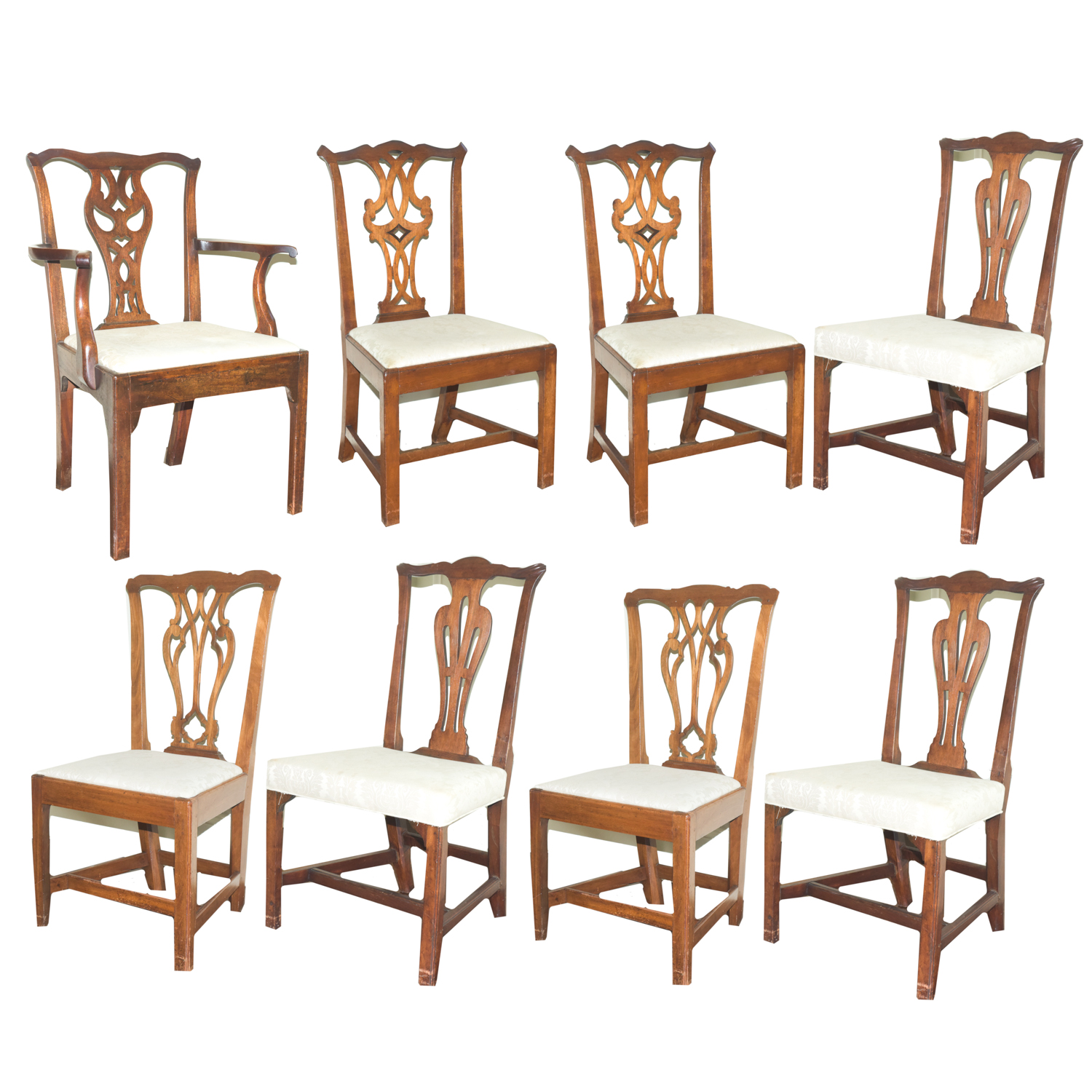 Mixed Set of Vintage Chippendale Style Dining Chairs