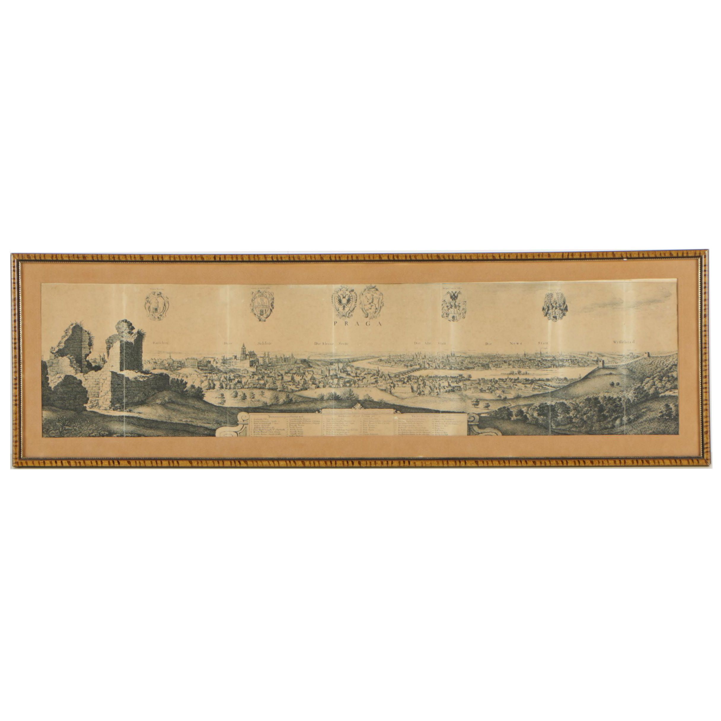 Rotogravure Print After Vaclav Hollar "Great View of Prague"