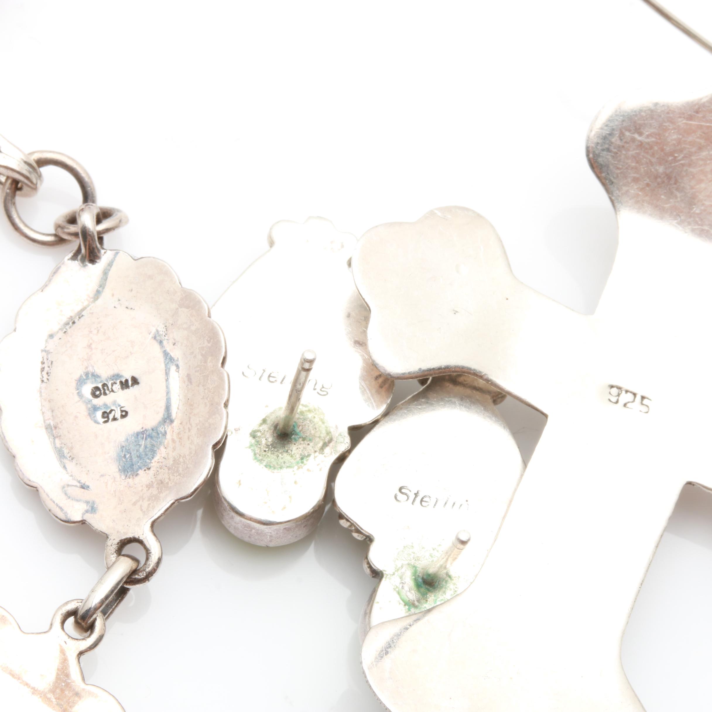 Sterling Silver Coral, Malachite, Lapis Lazuli and Turquoise Jewelry