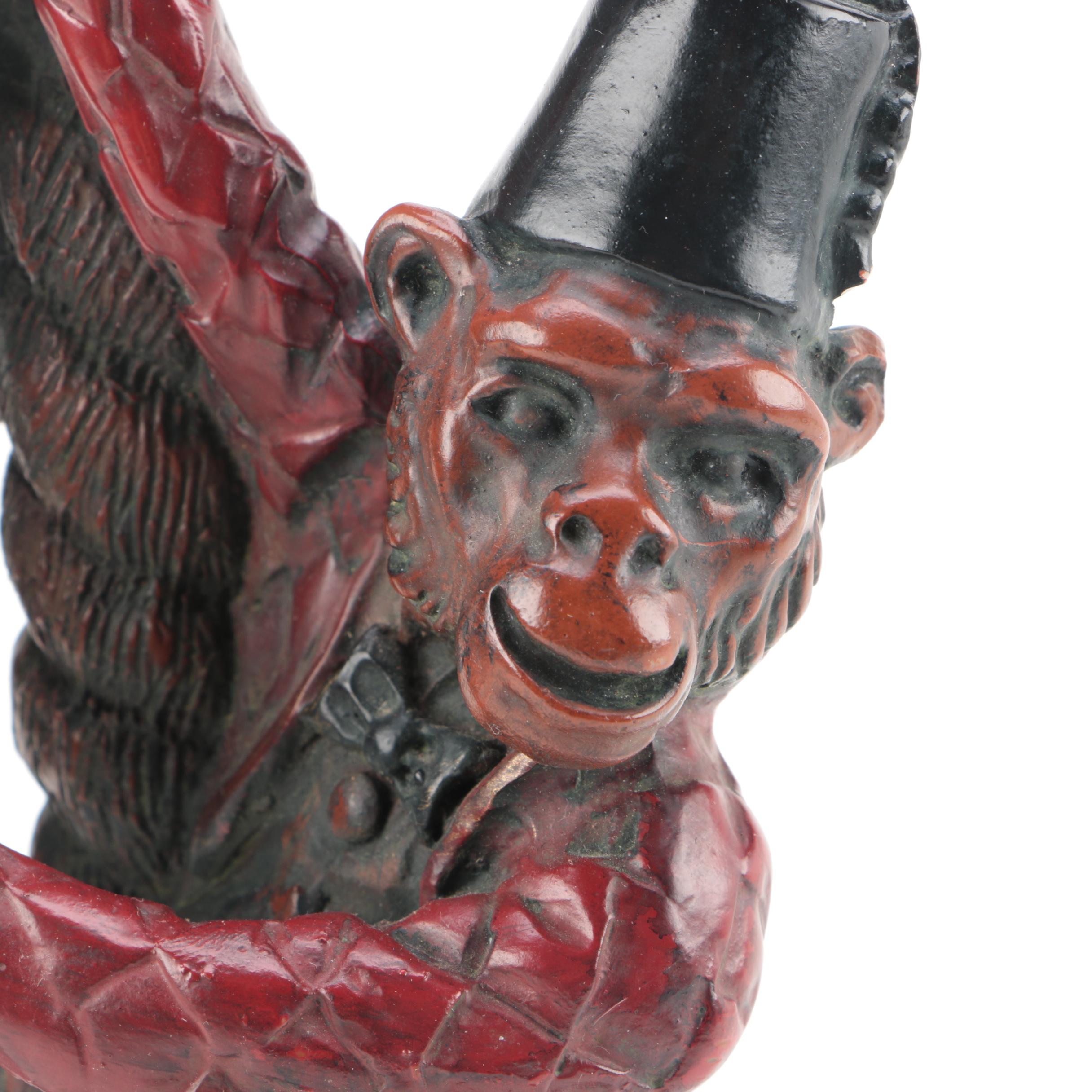 Berman Cinnabar Style Resin Table Lamp of a Bell Hop Monkey