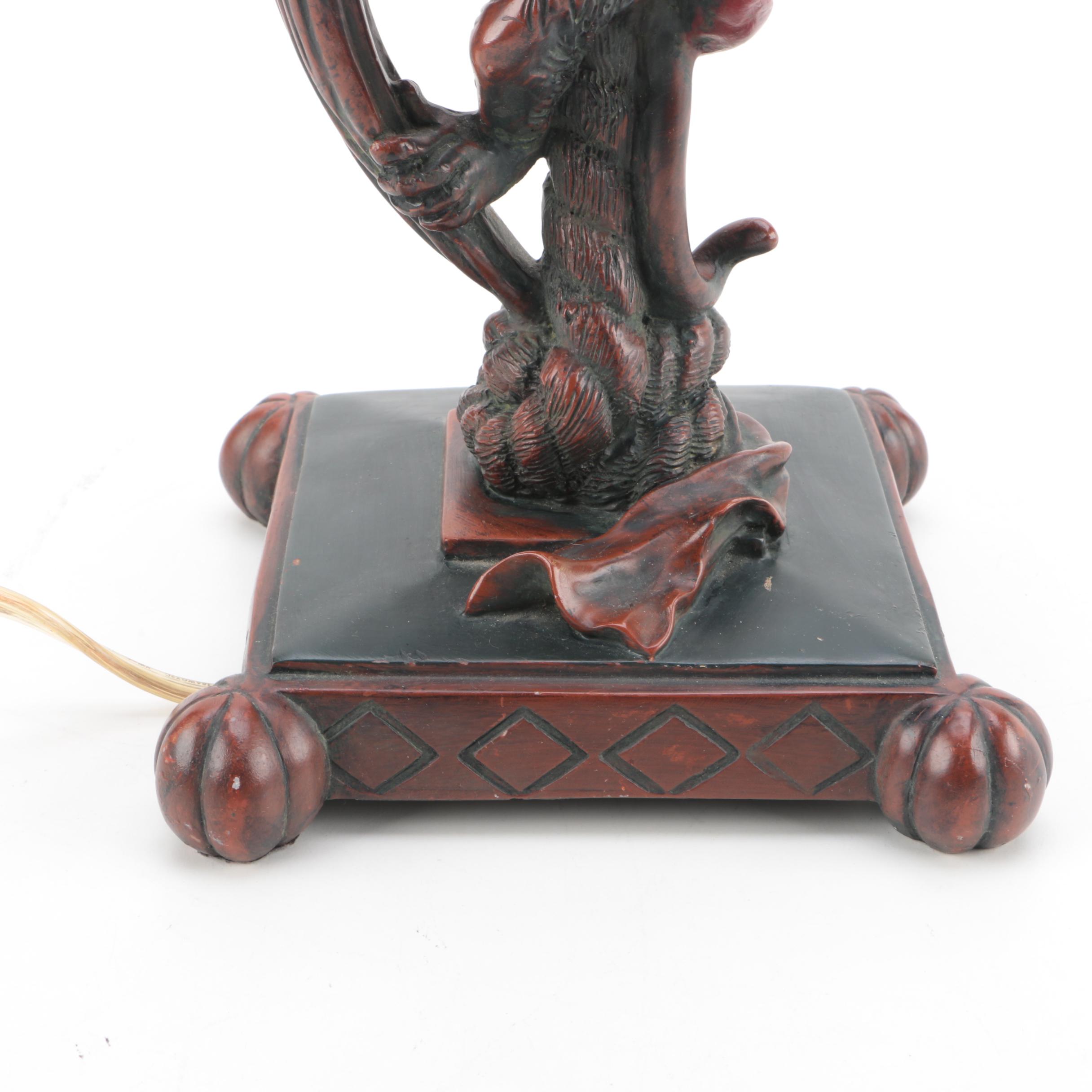 Berman Cinnabar Style Resin Table Lamp of a Bell Hop Monkey
