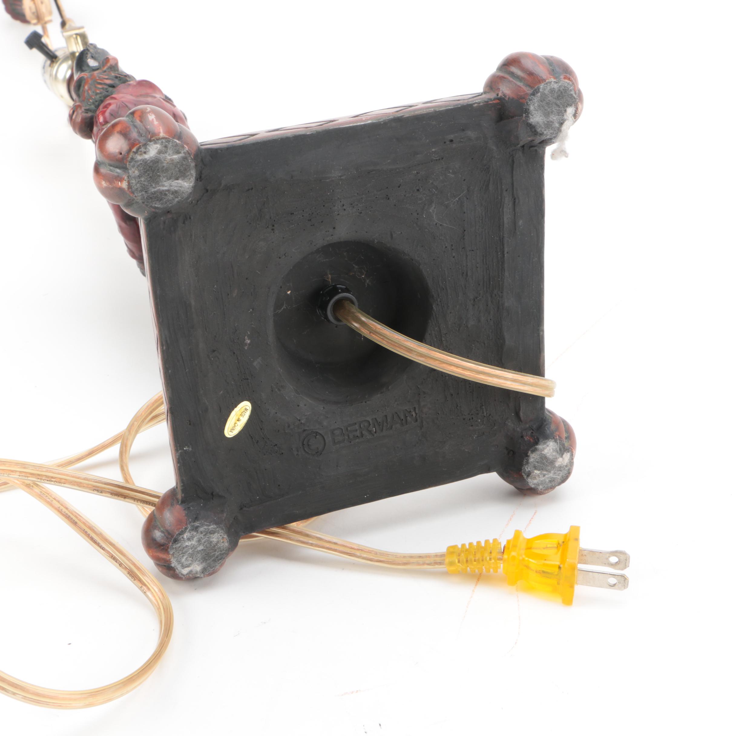 Berman Cinnabar Style Resin Table Lamp of a Bell Hop Monkey