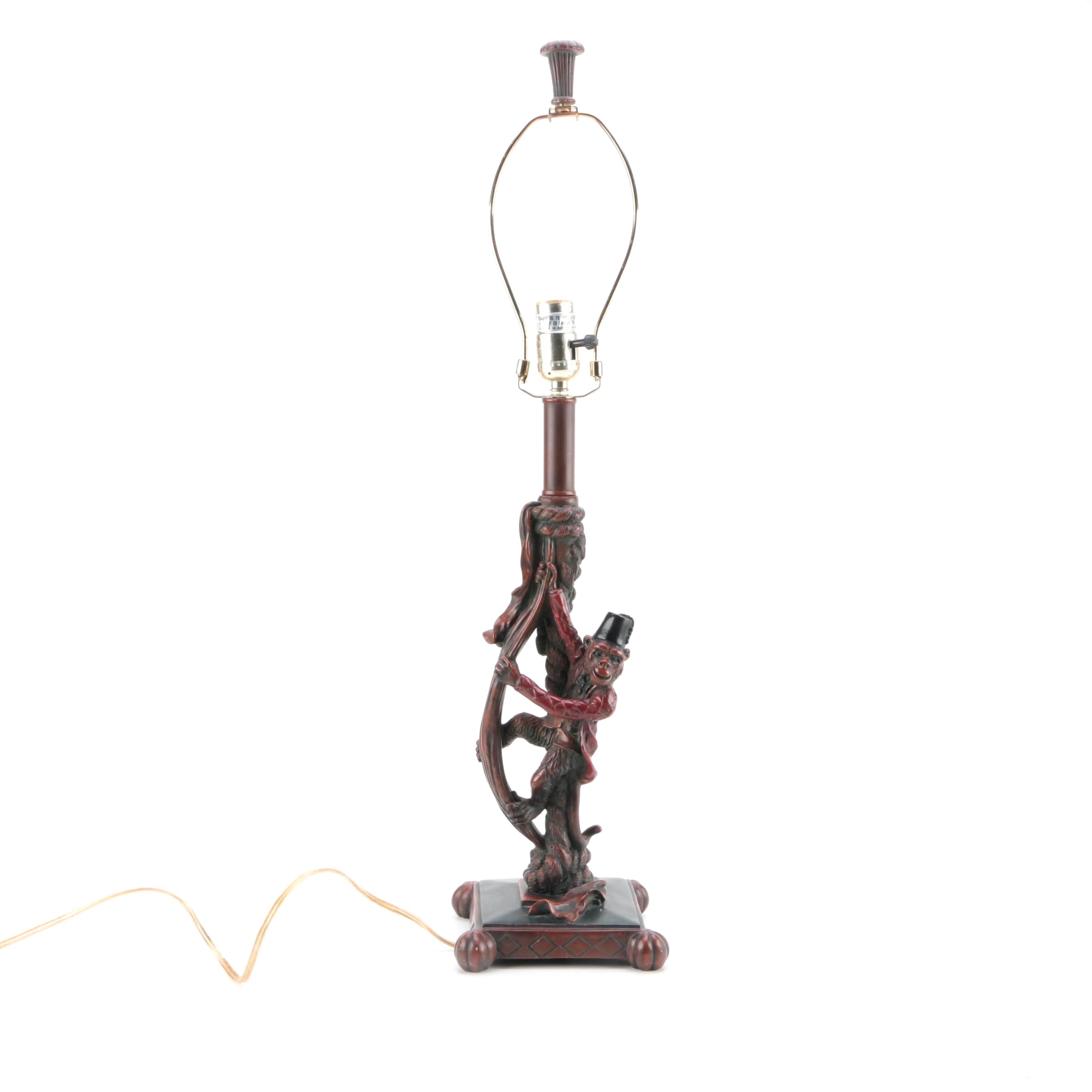 Berman Cinnabar Style Resin Table Lamp of a Bell Hop Monkey