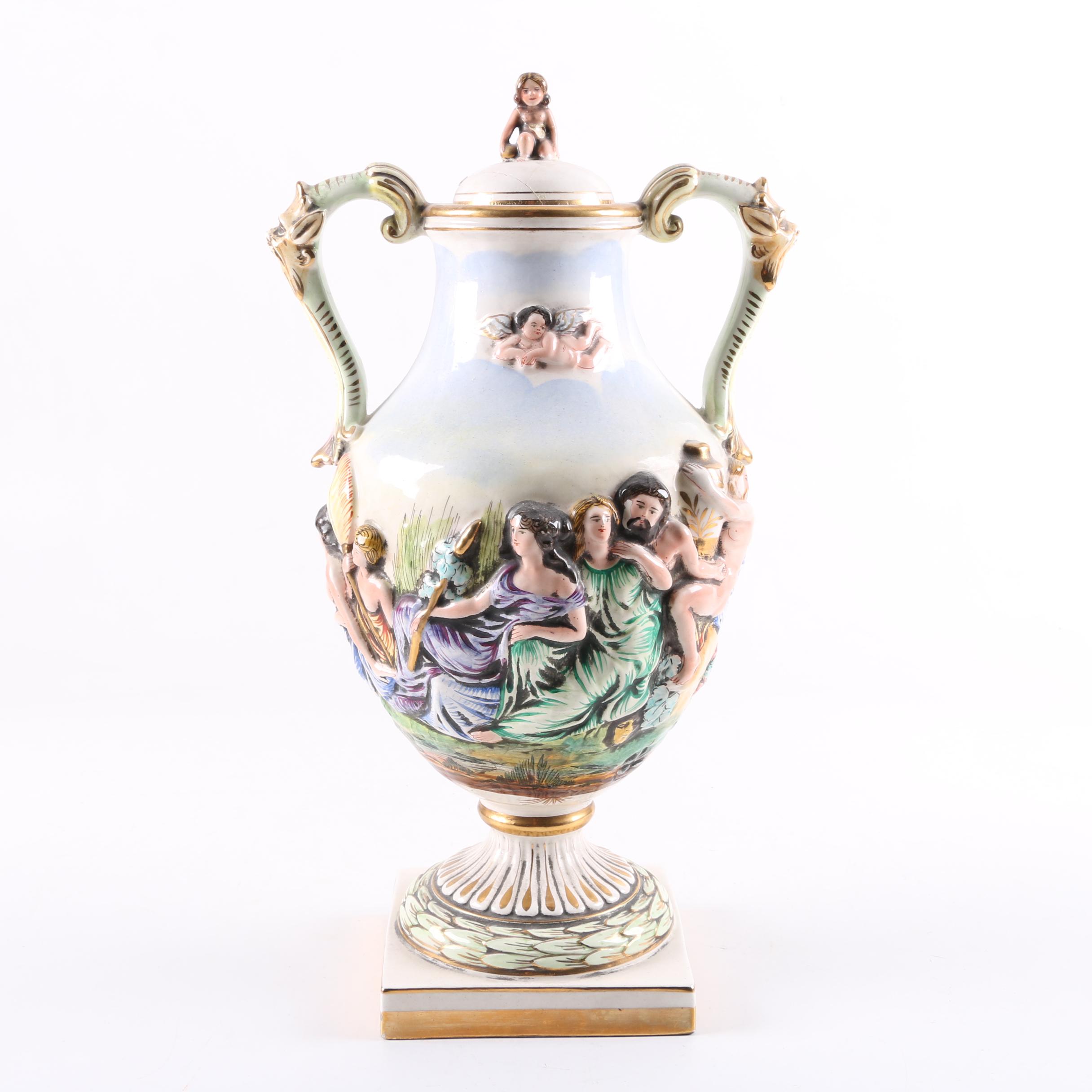 Italian Hand-Painted Ceramic Urns