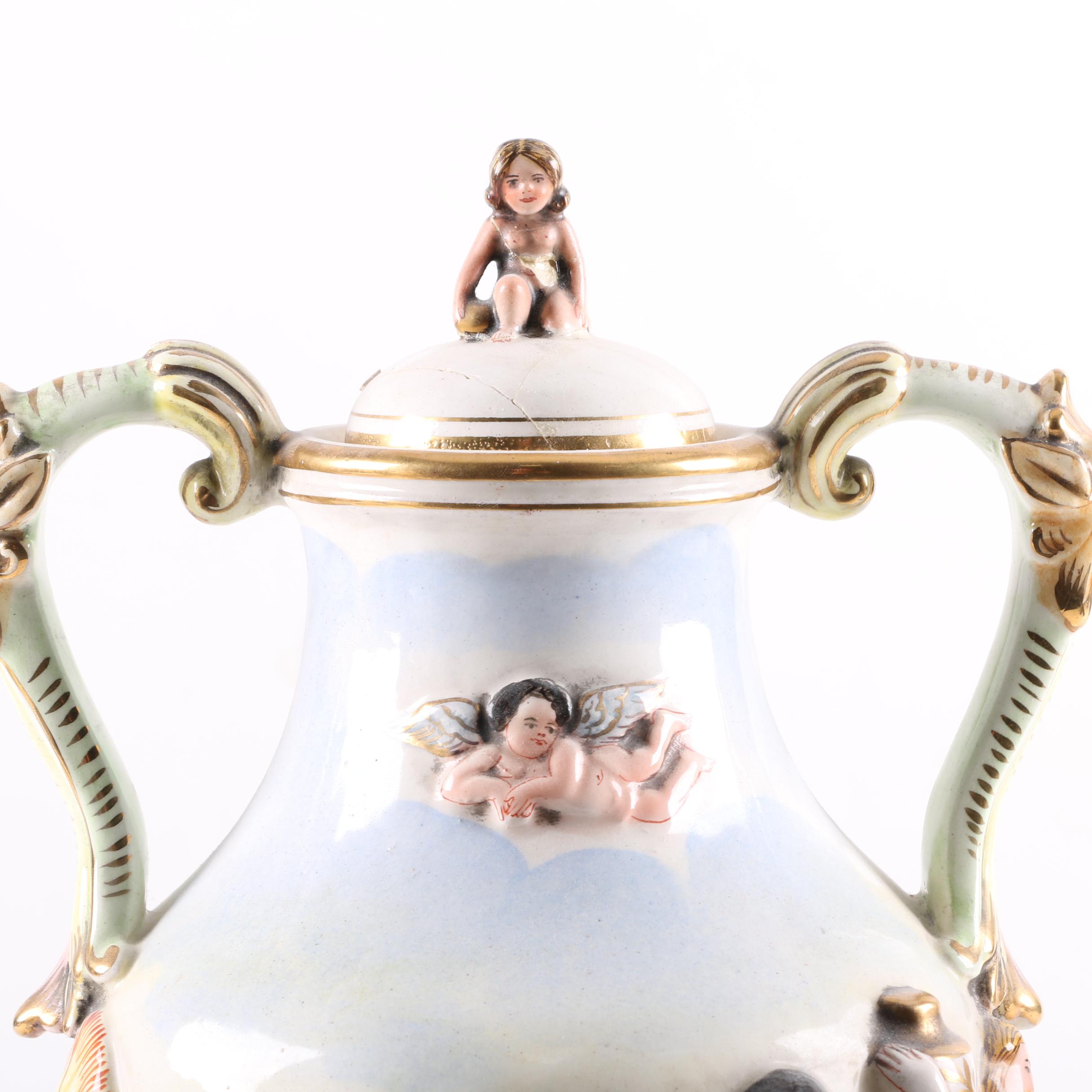 Italian Hand-Painted Ceramic Urns