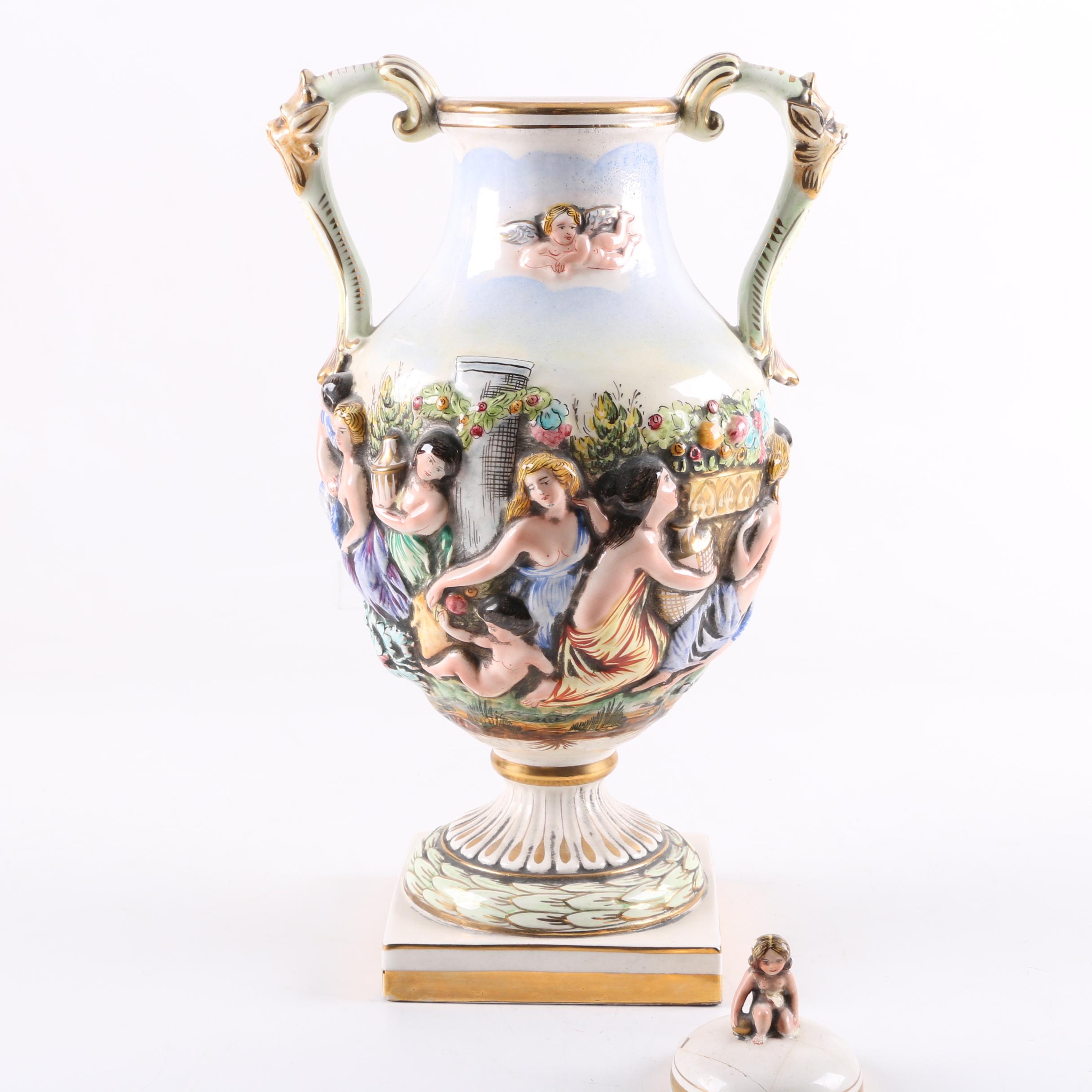 Italian Hand-Painted Ceramic Urns