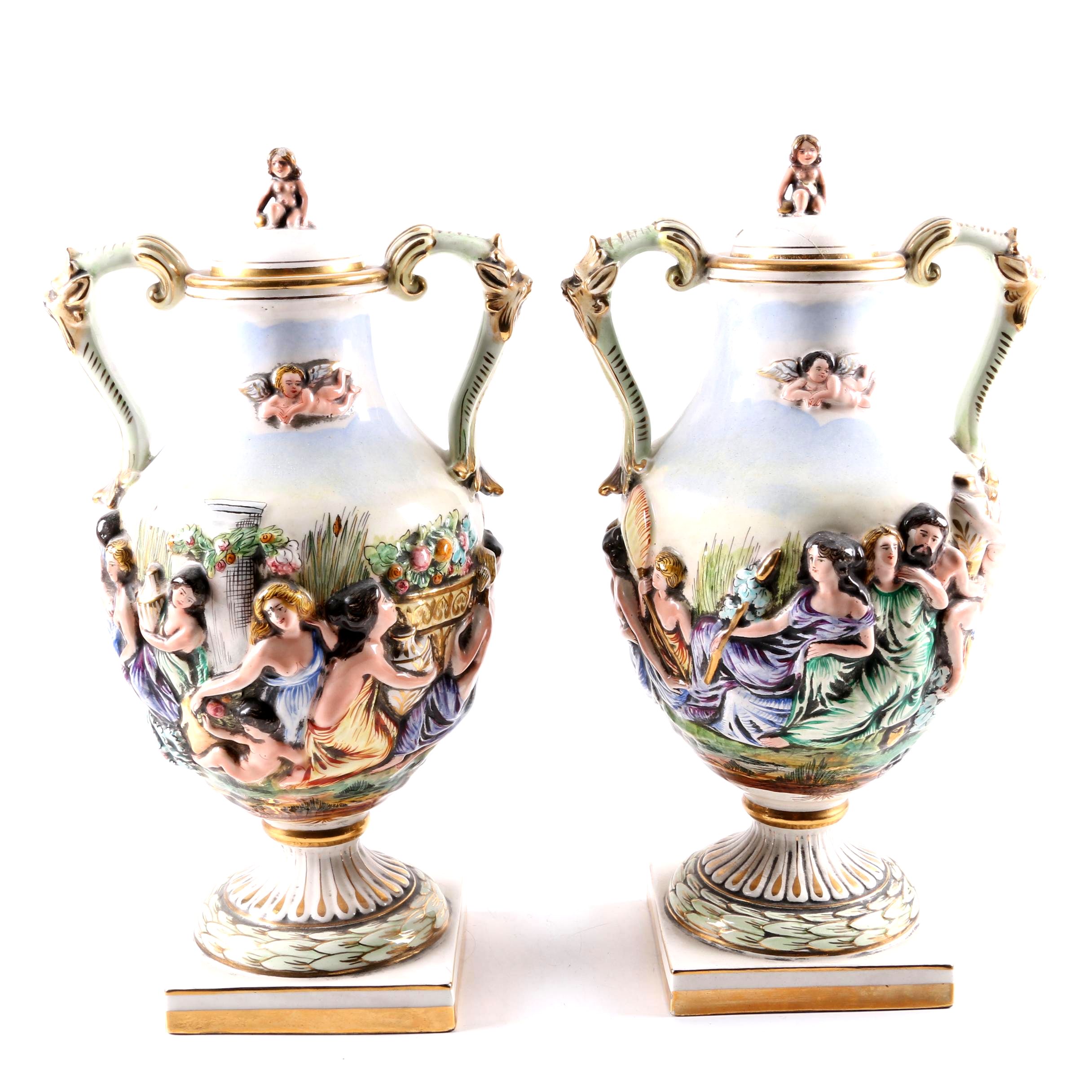 Italian Hand-Painted Ceramic Urns