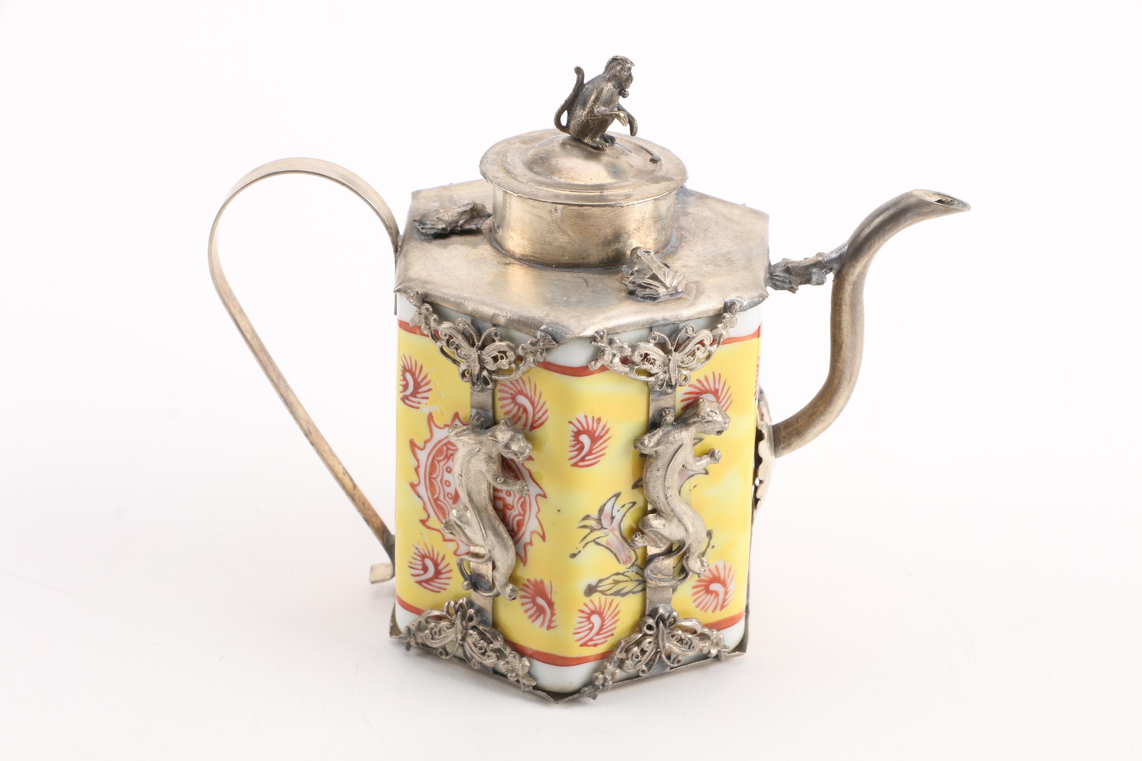 Sino-Tibetan Porcelain and Metal Teapots