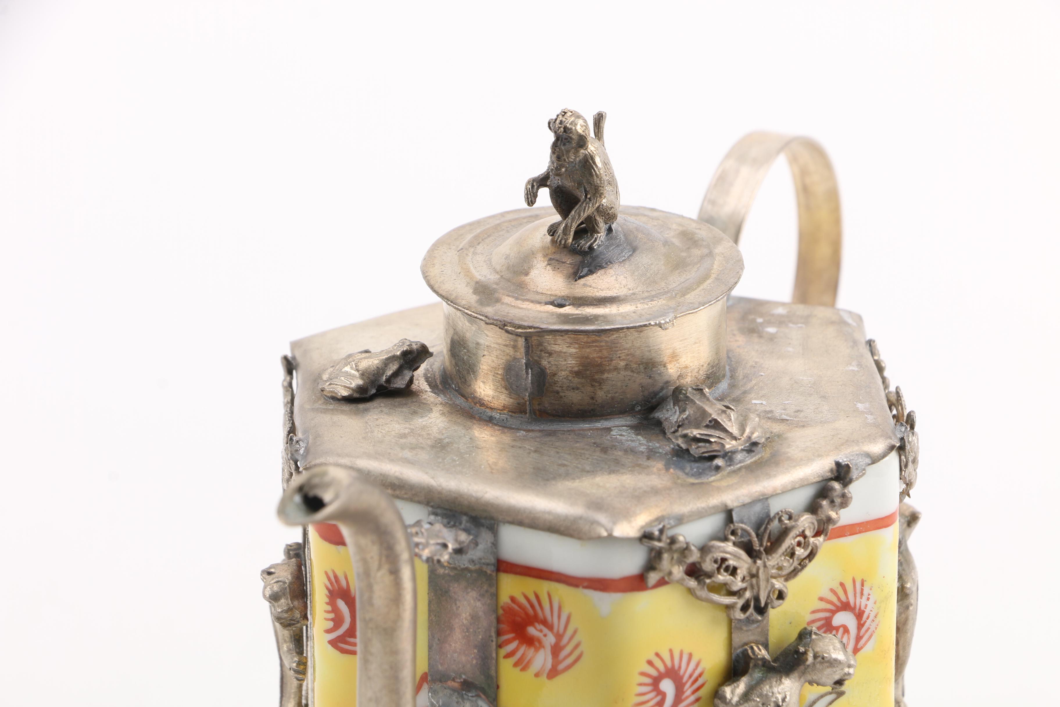 Sino-Tibetan Porcelain and Metal Teapots