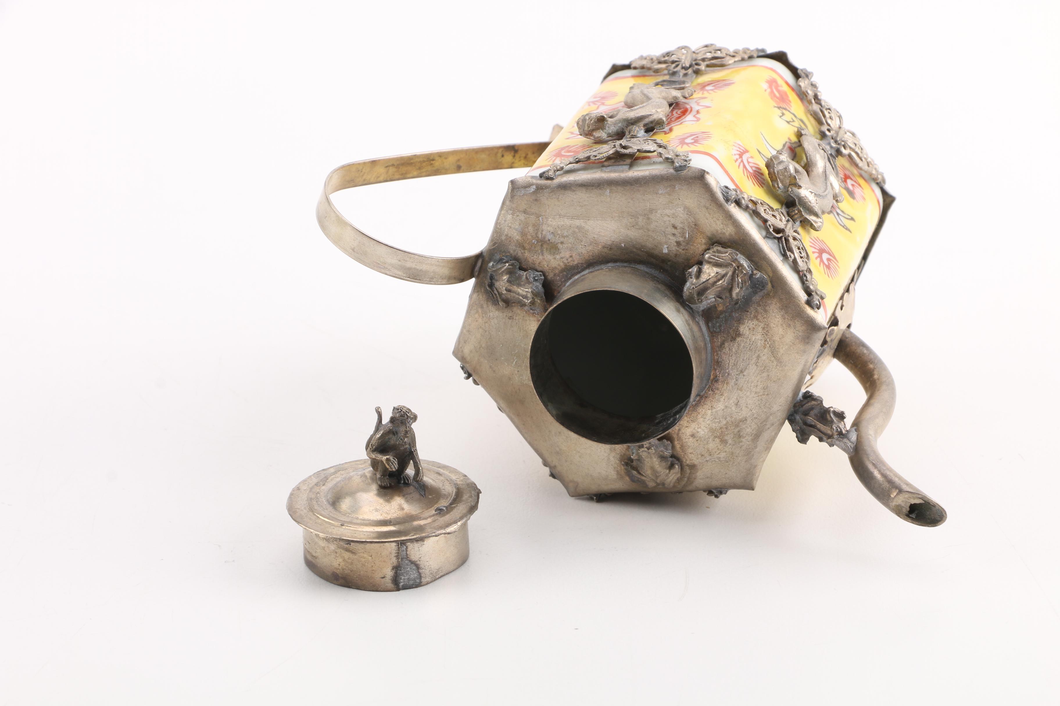 Sino-Tibetan Porcelain and Metal Teapots