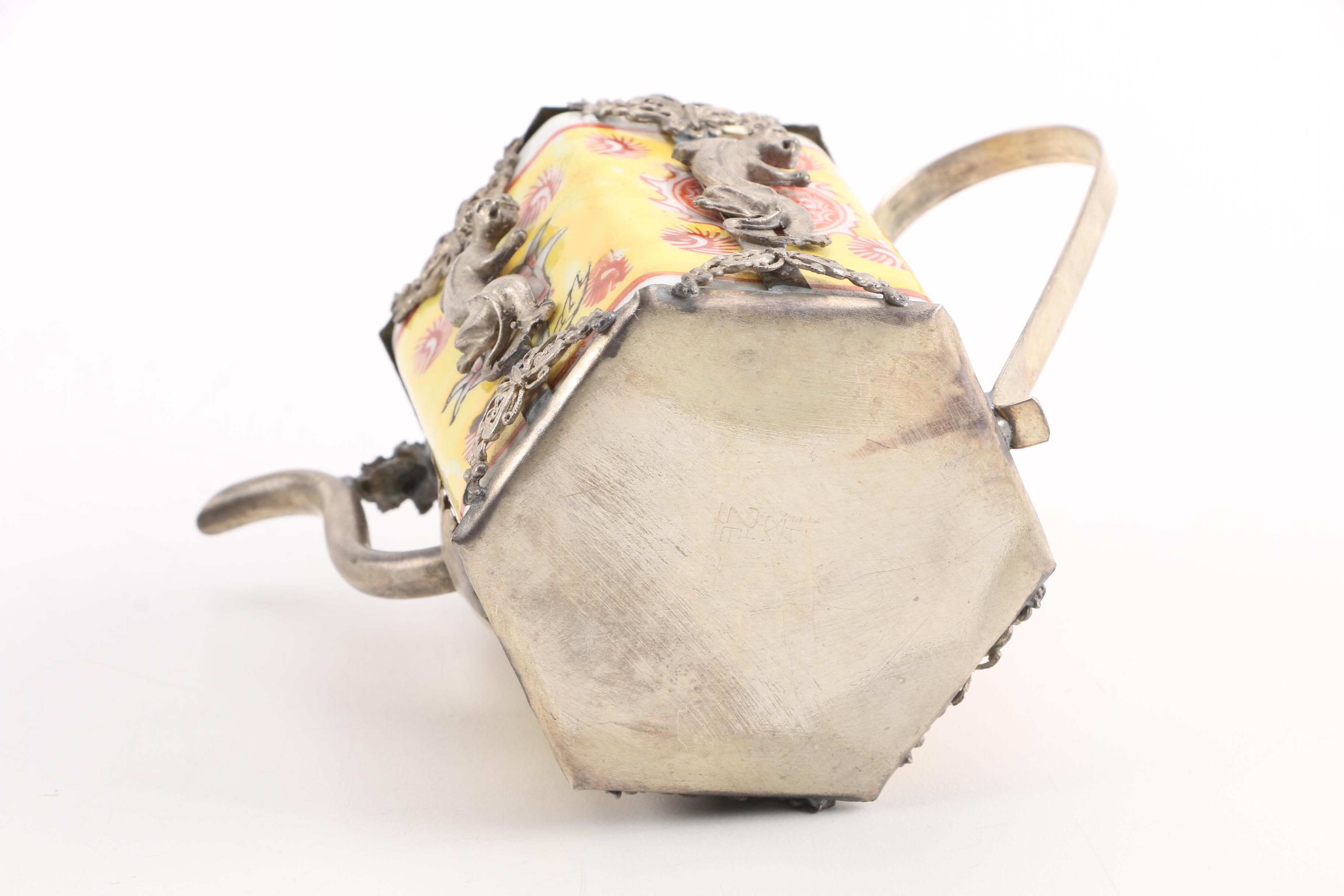 Sino-Tibetan Porcelain and Metal Teapots