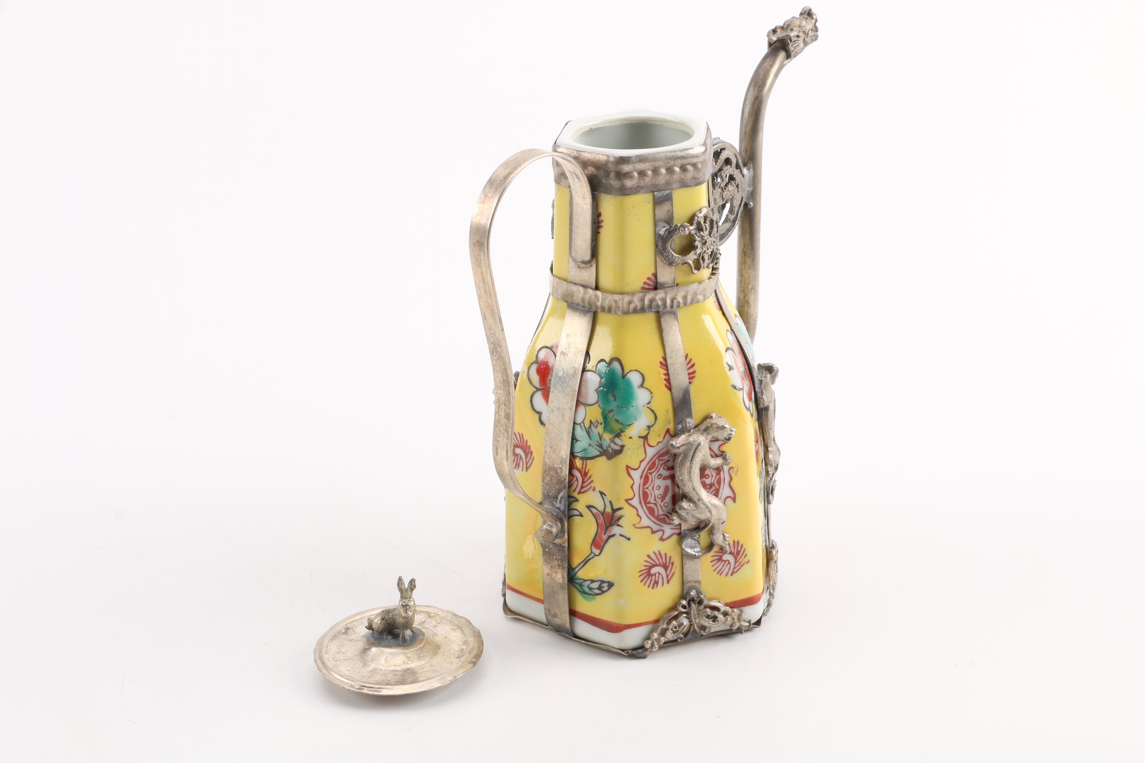 Sino-Tibetan Porcelain and Metal Teapots