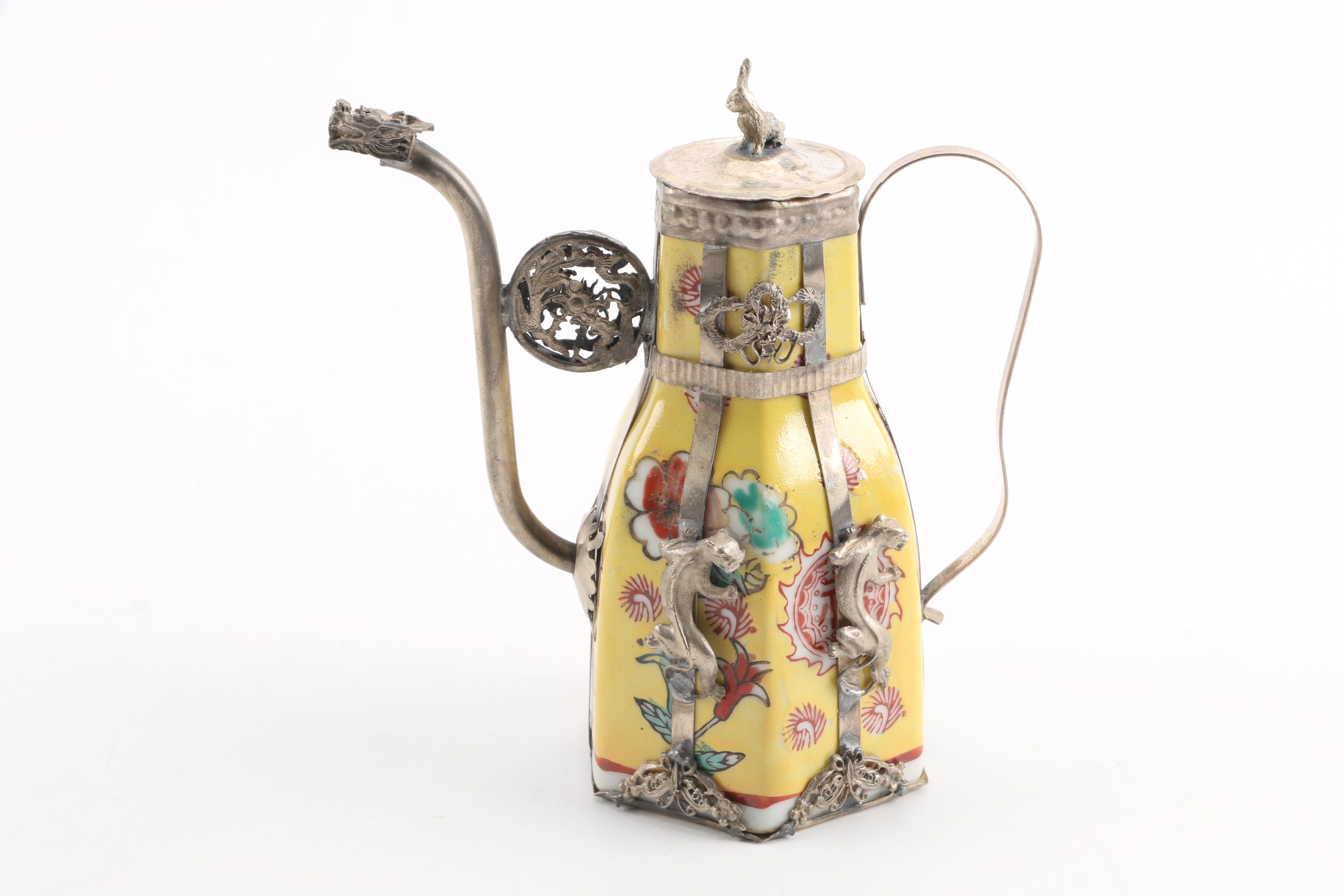 Sino-Tibetan Porcelain and Metal Teapots