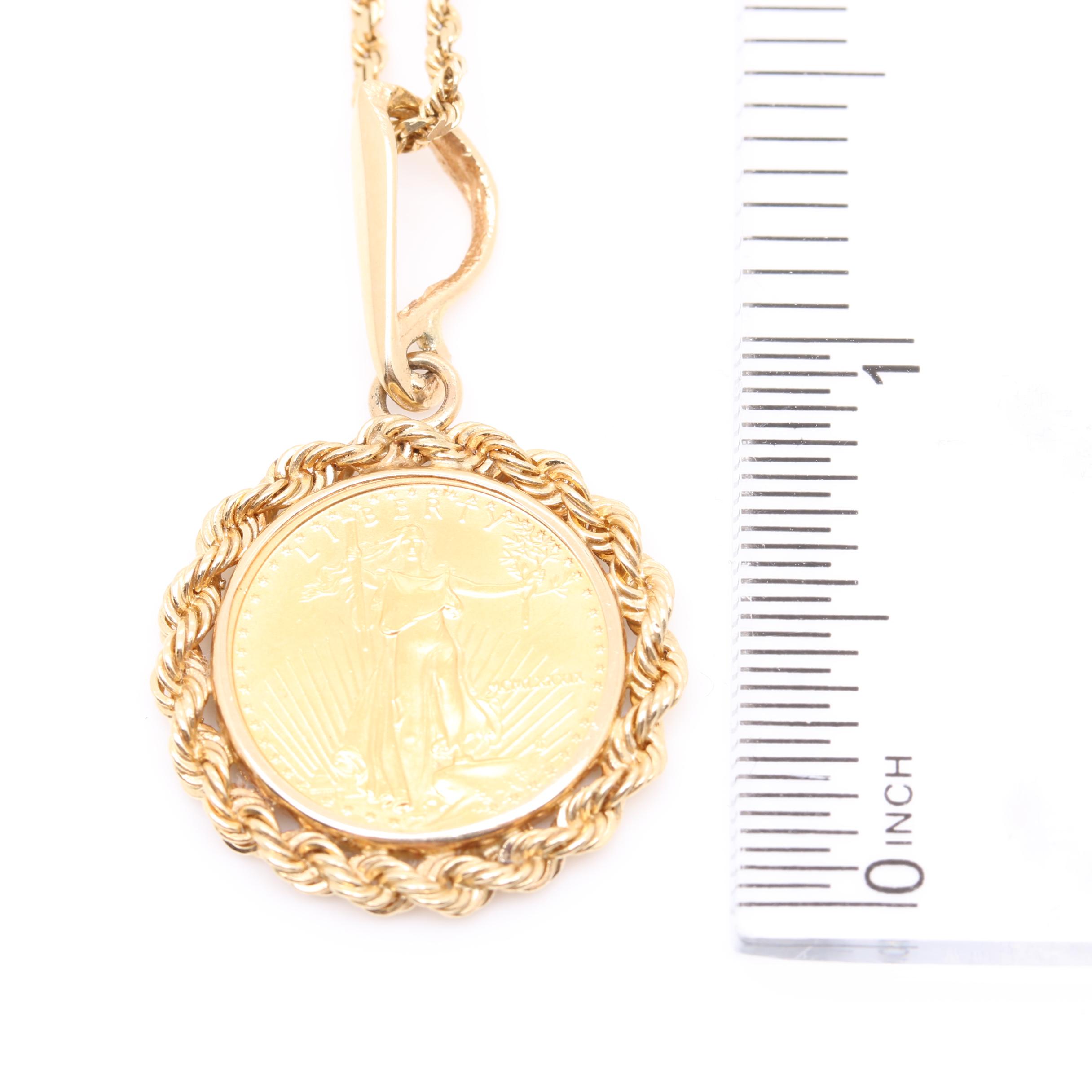14K Yellow Gold Necklace and Pendant with 1989 $5 American Eagle Gold Coin