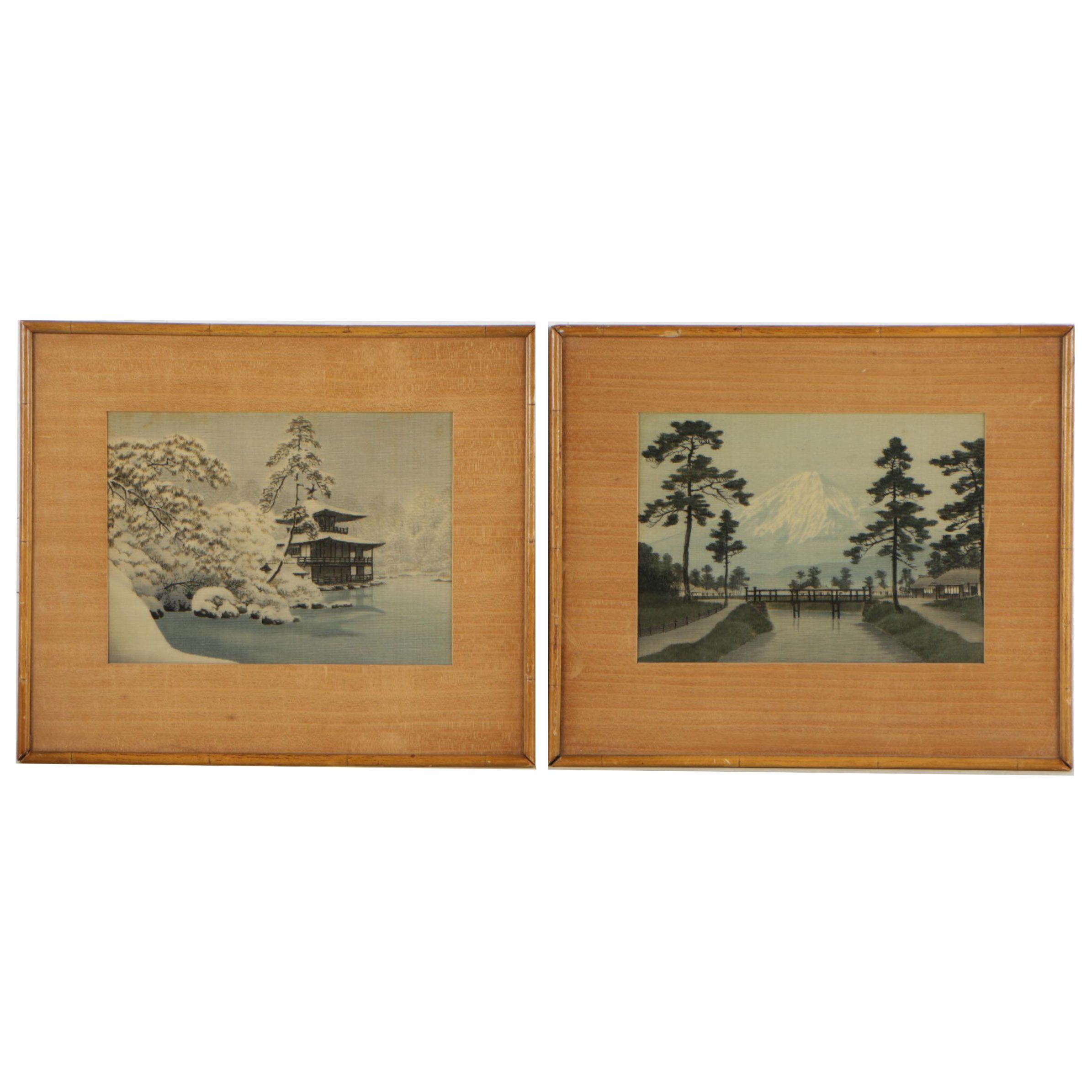 Japanese Gouache on Silk Landscapes