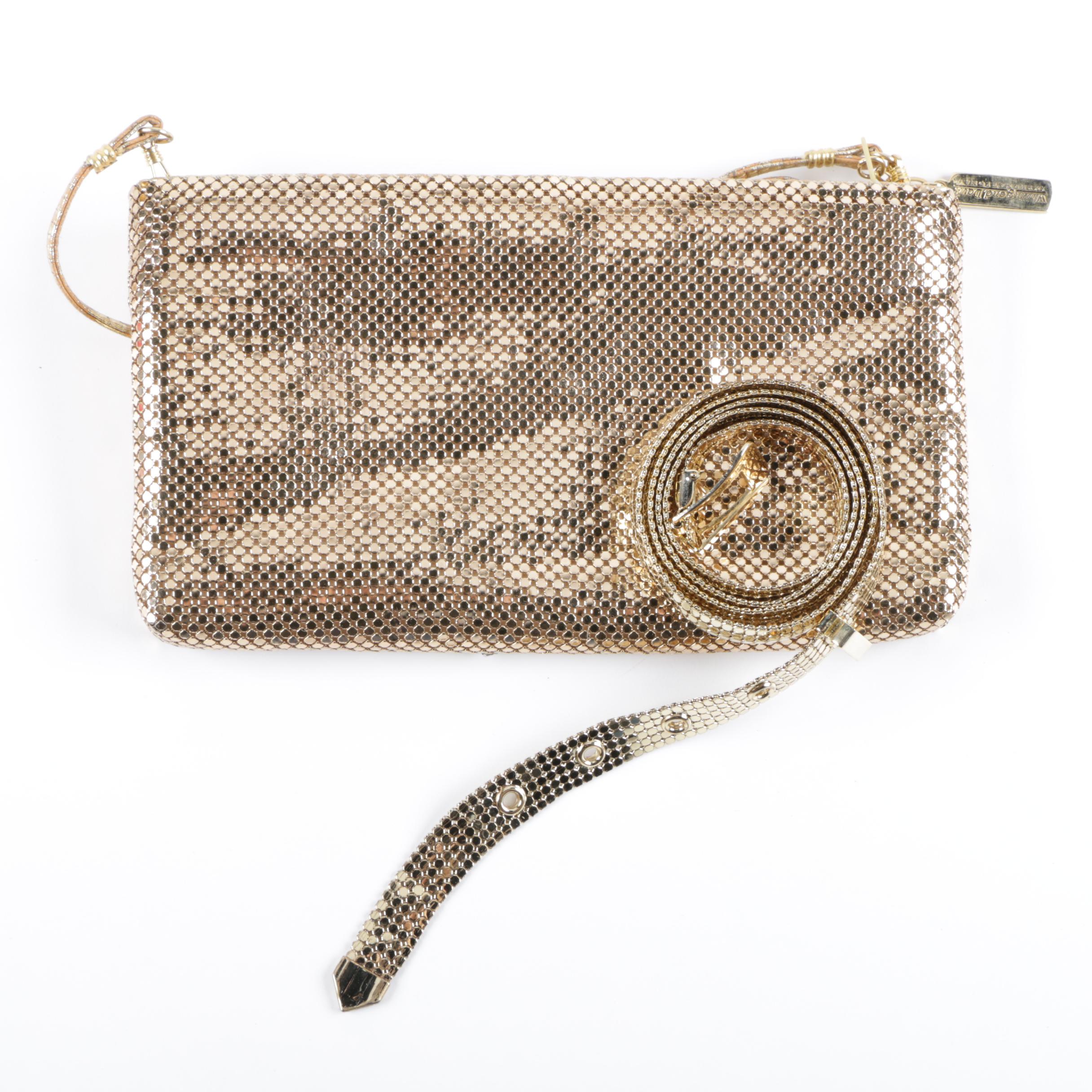 Whiting & Davis International Gold Tone Metal Mesh Evening Bag and Belt