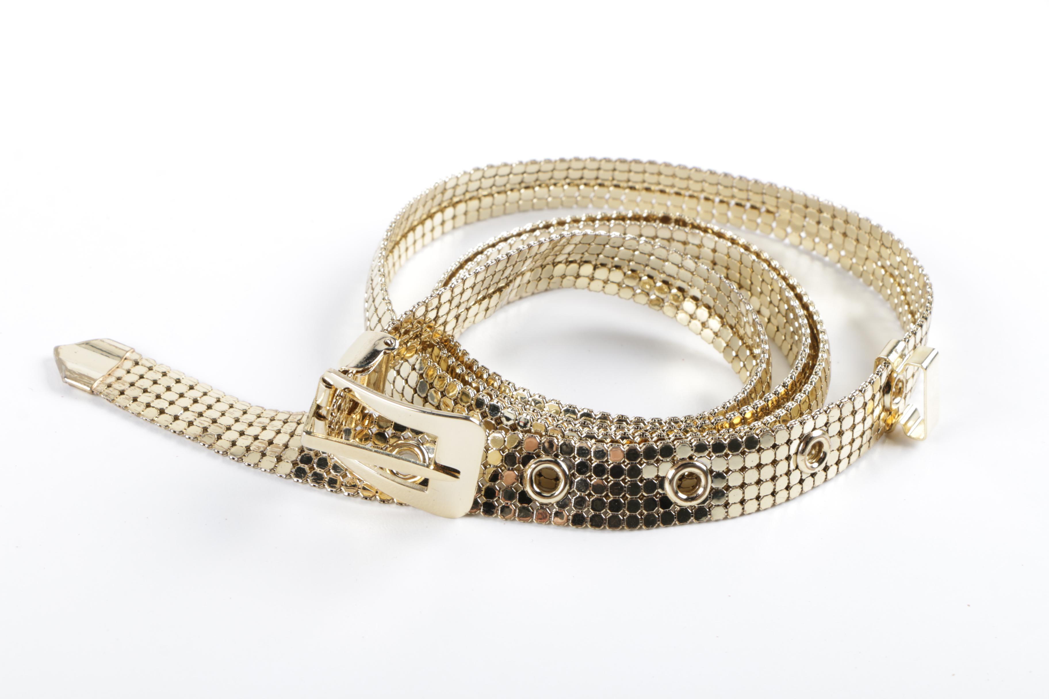 Whiting & Davis International Gold Tone Metal Mesh Evening Bag and Belt