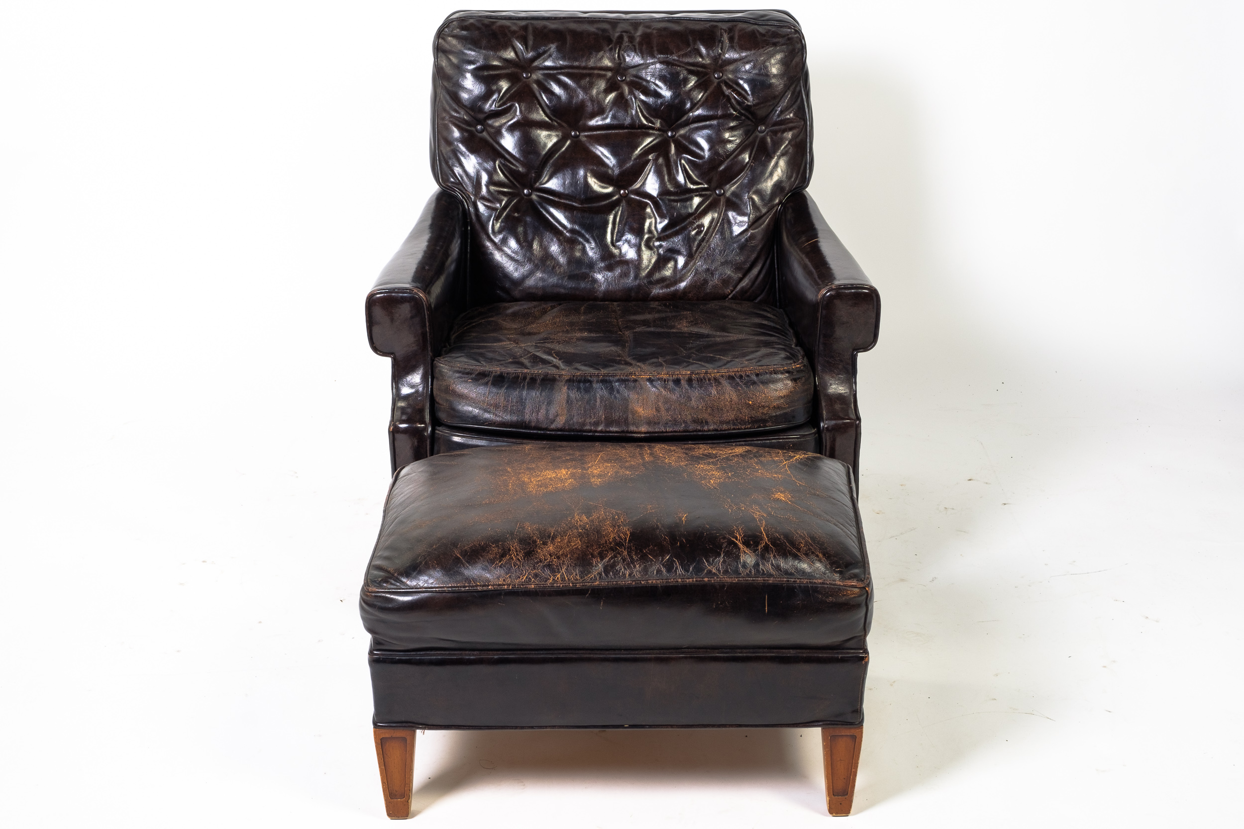 Vintage Leather Armchair and Ottoman by Hickory Chair Company