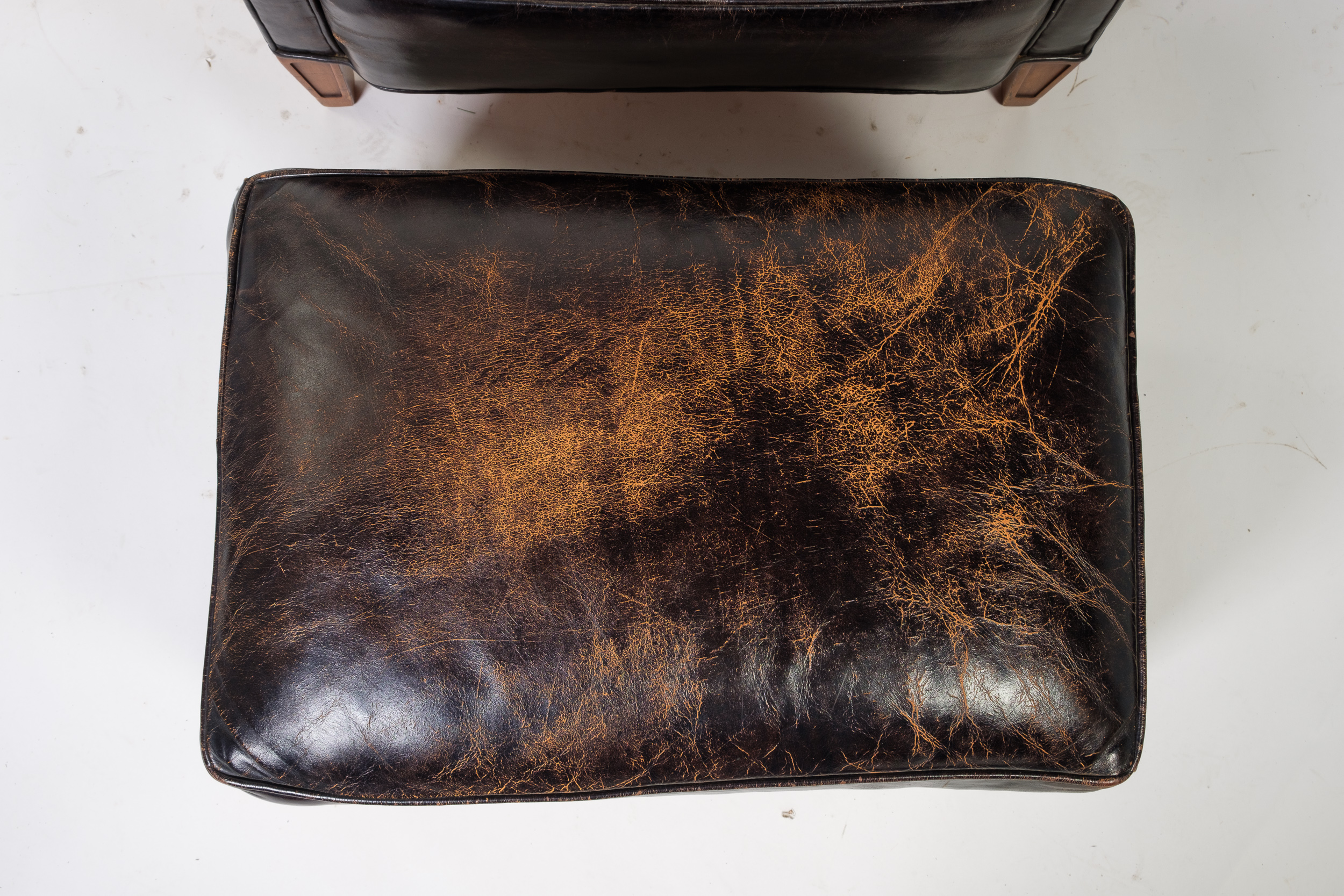 Vintage Leather Armchair and Ottoman by Hickory Chair Company