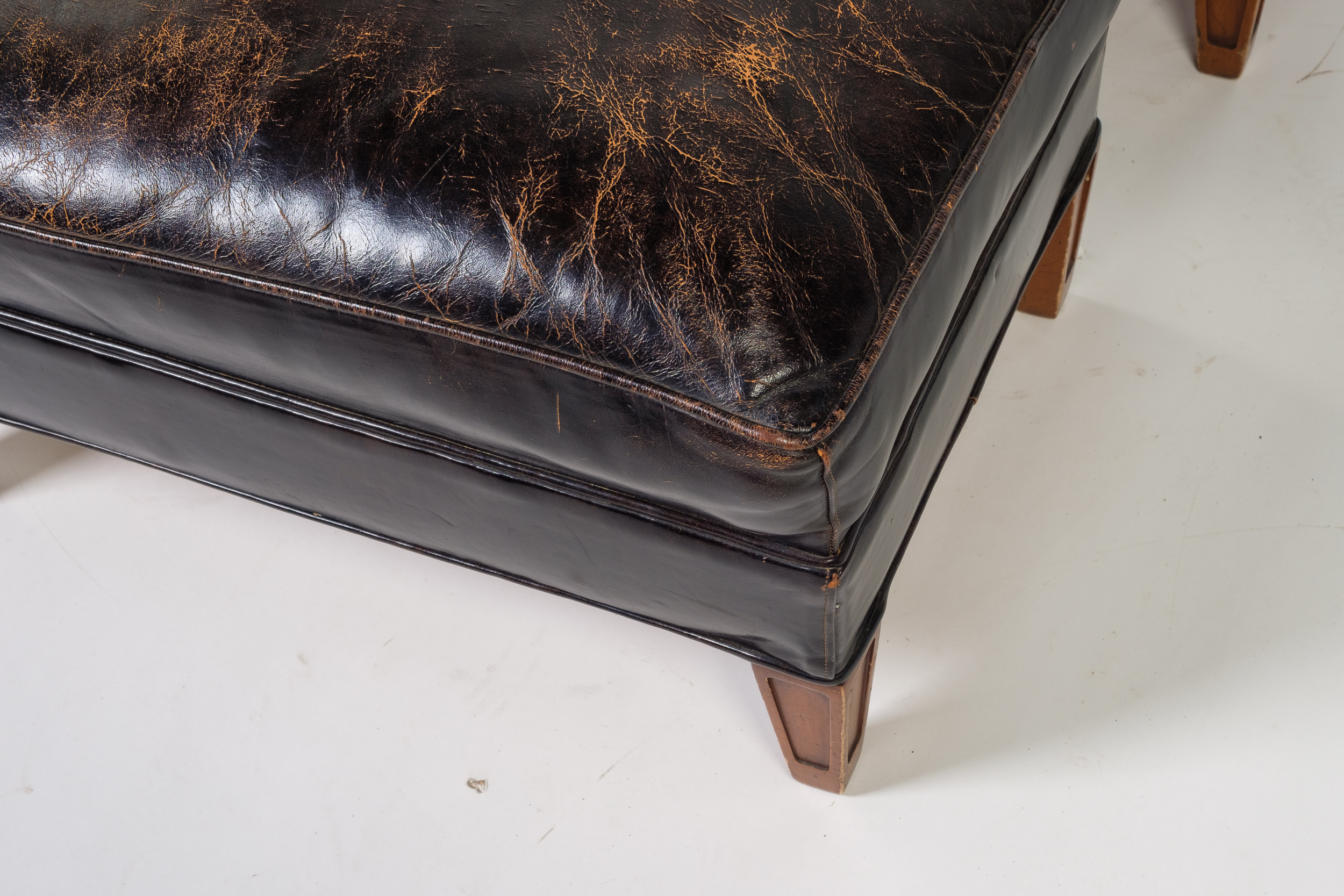 Vintage Leather Armchair and Ottoman by Hickory Chair Company