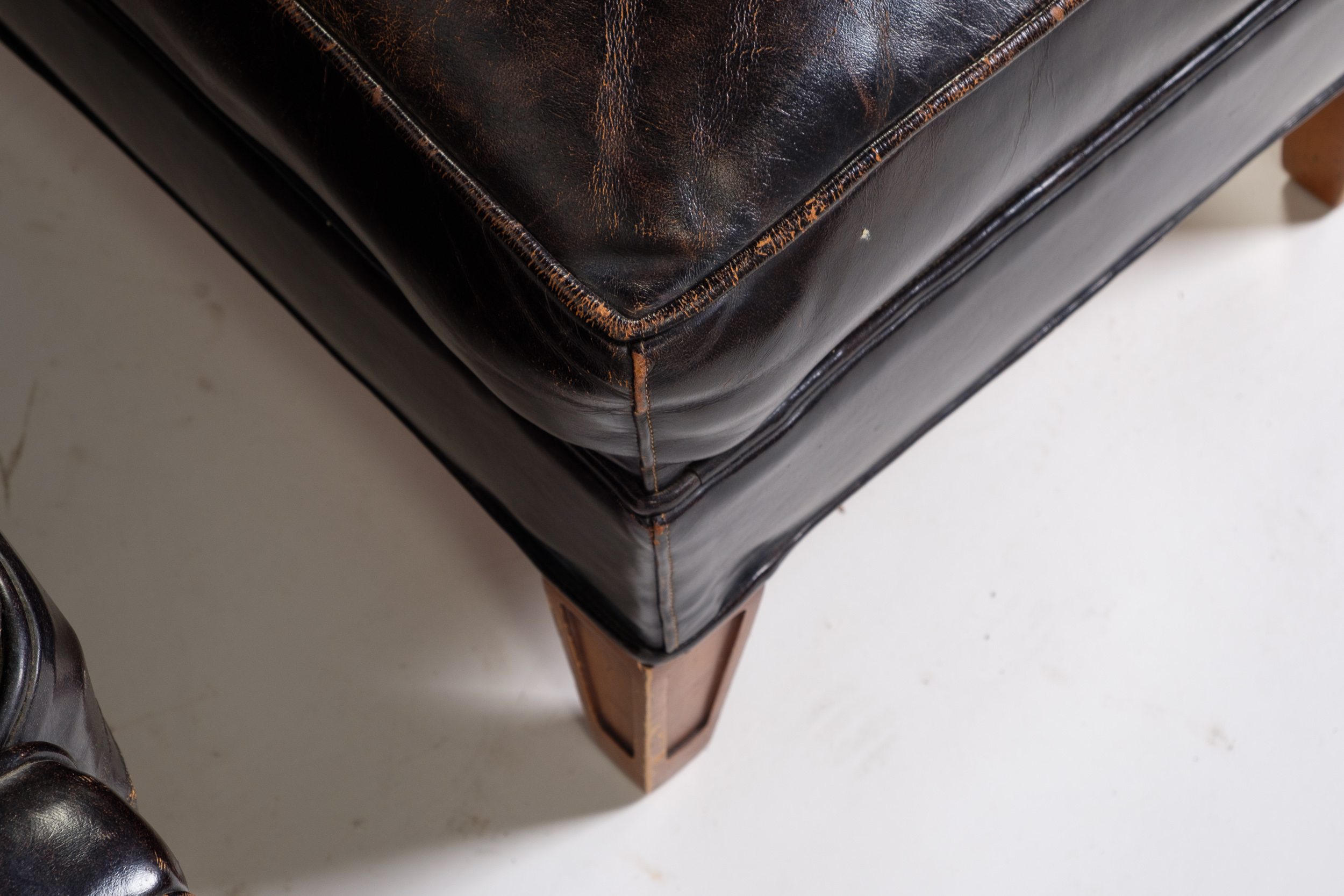 Vintage Leather Armchair and Ottoman by Hickory Chair Company