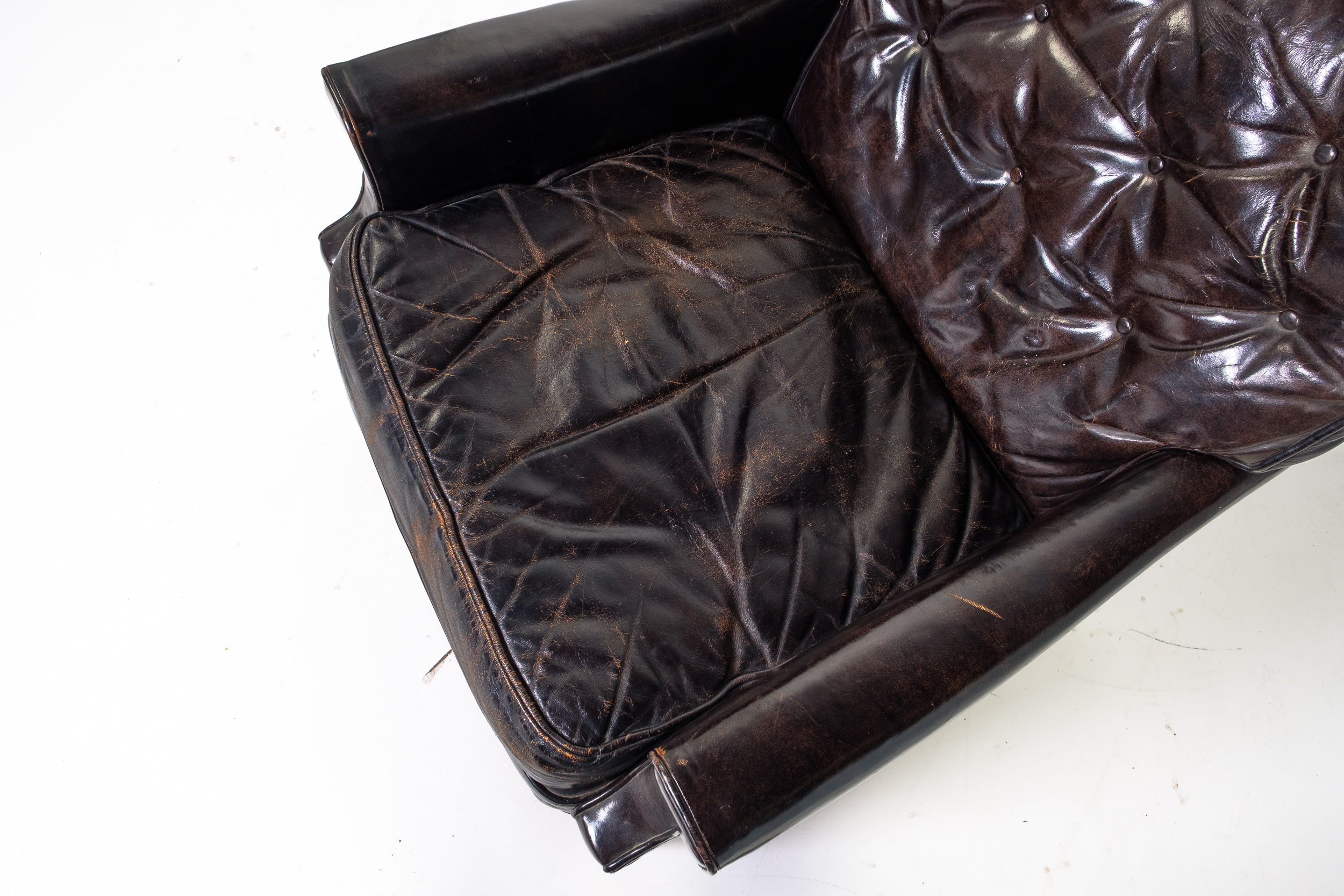 Vintage Leather Armchair and Ottoman by Hickory Chair Company